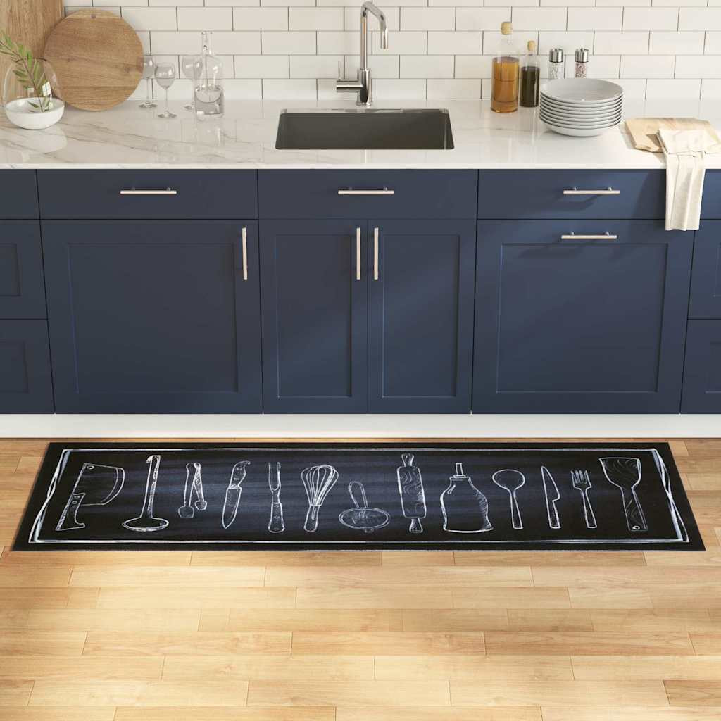 vidaXL Küchen Teppich Schwarz 180 x 60 cm Samt