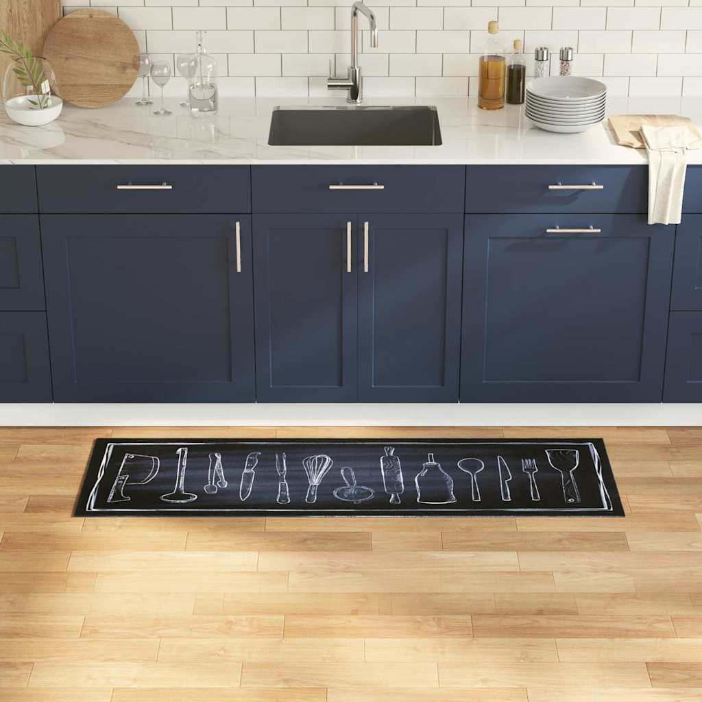 vidaXL Küchen Teppich Schwarz 150 x 45 cm Samt