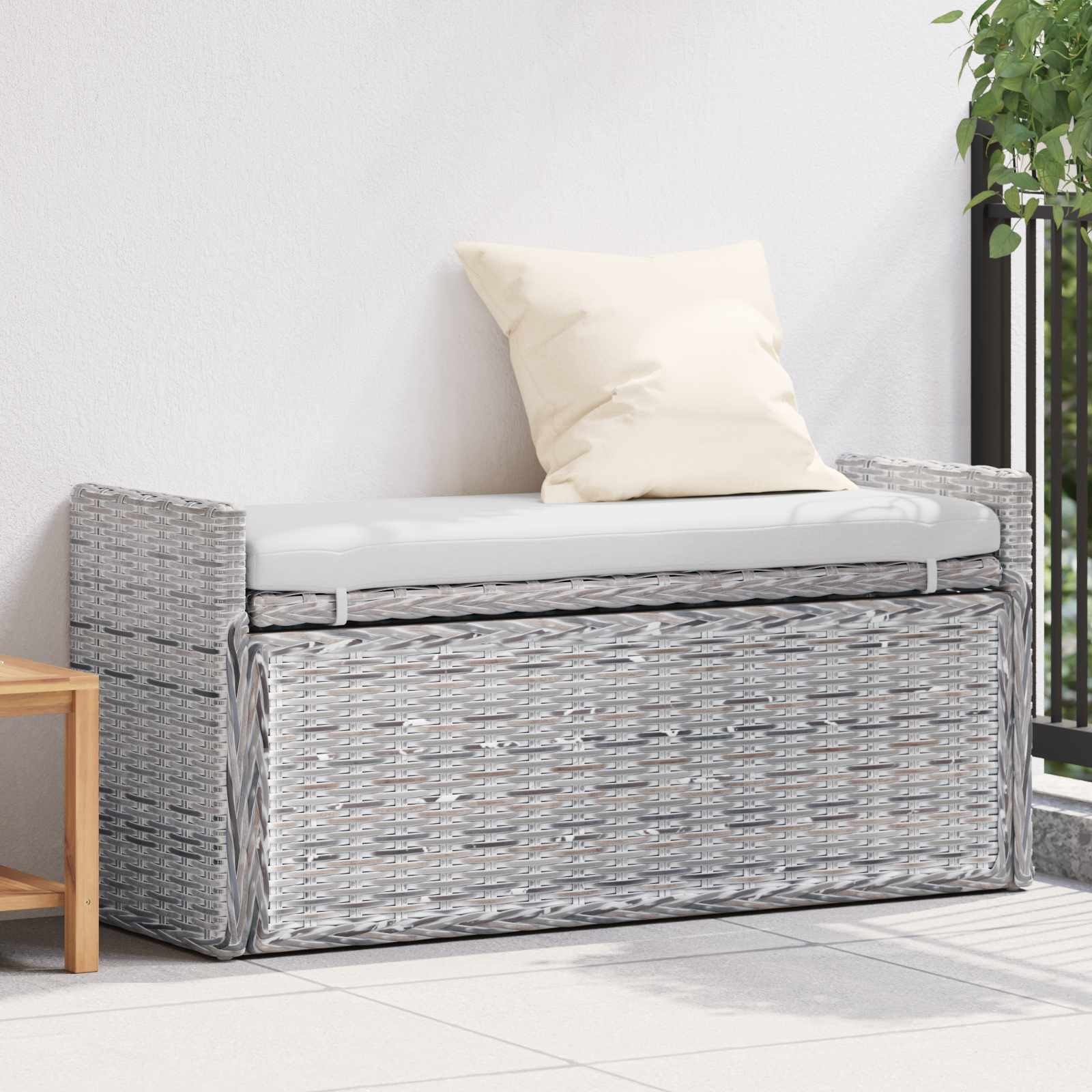 vidaXL Sitzbank mit Stauraum Weiß gewaschen 110 x 40 x 50 cm Rattan