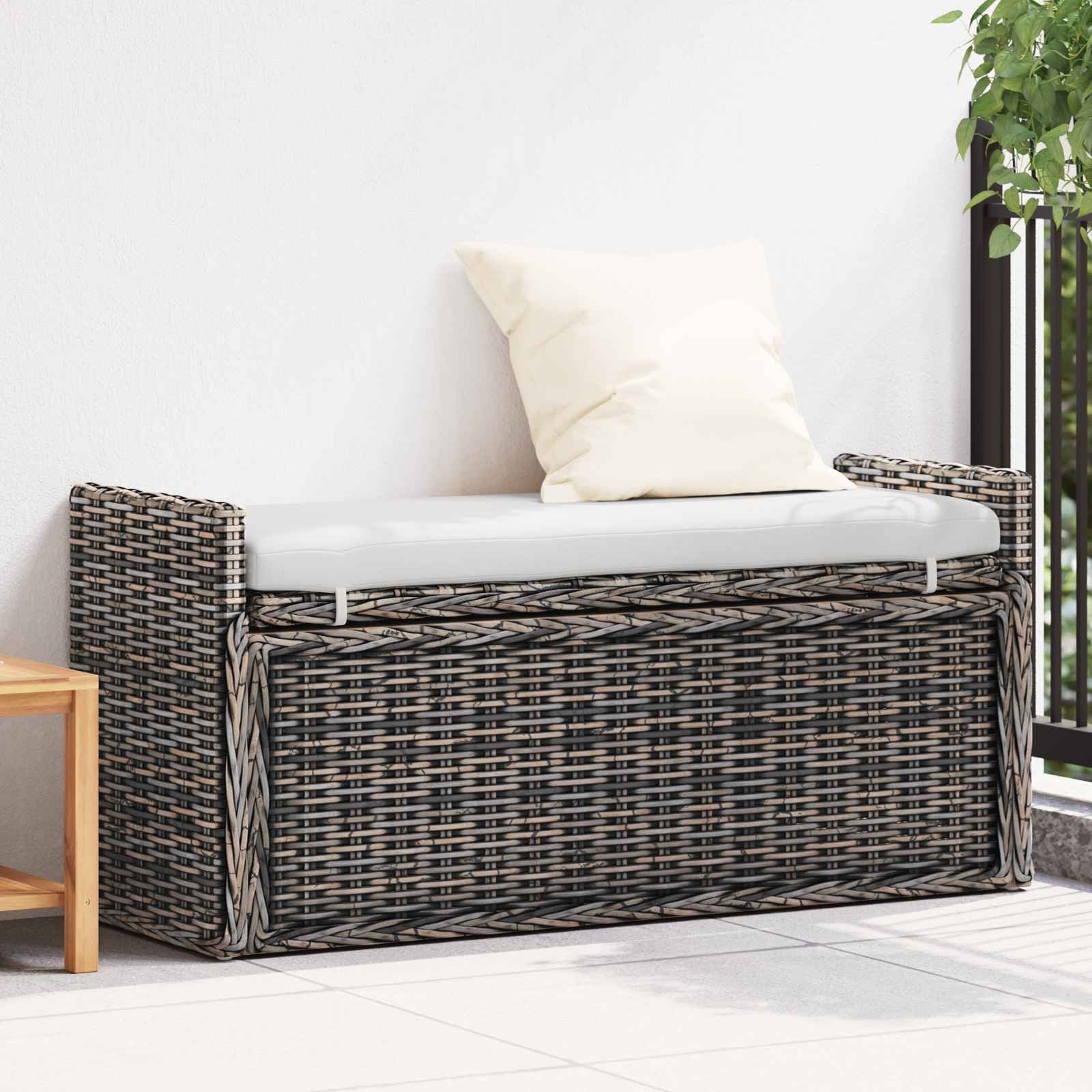 vidaXL Sitzbank mit Stauraum Schwarz gewaschen 110 x 40 x 50 cm Rattan