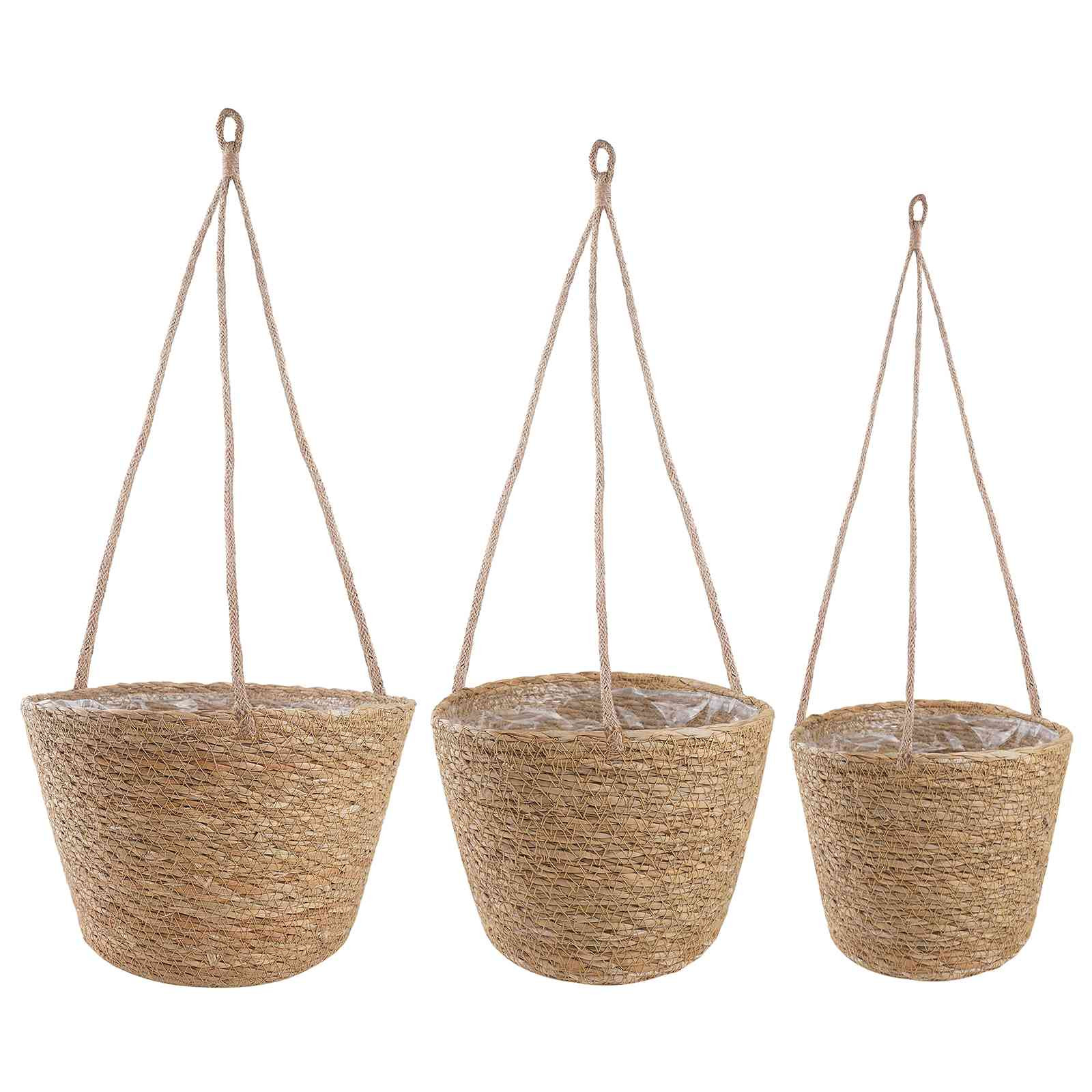 vidaXL Seegras Pflanzenkörbe 3 pcs Natur Ø26 x 19 cm 100% Seegras