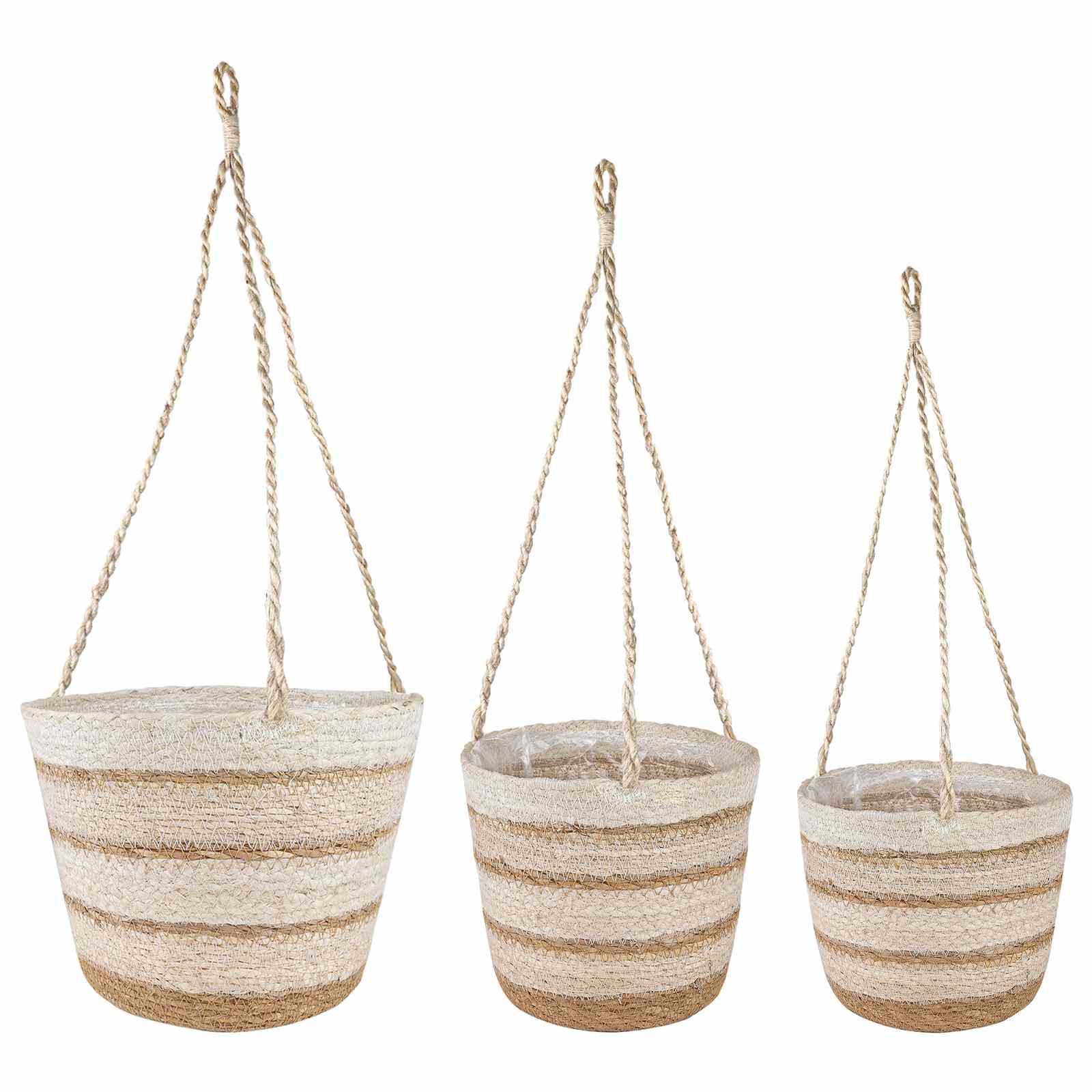 vidaXL Seegras Pflanzenkörbe 3 pcs Natürlich, Weiß und Beige