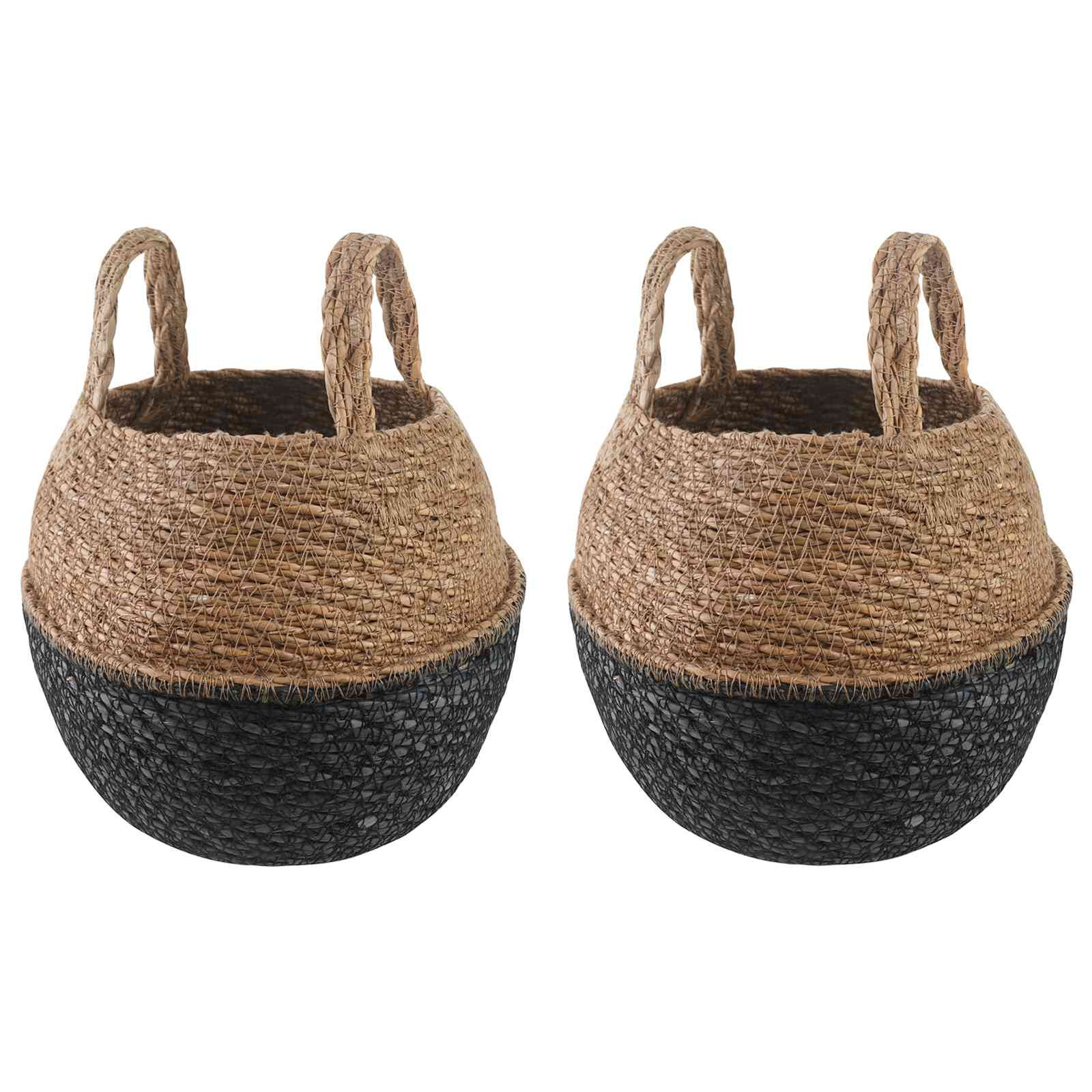 vidaXL Pflanzenkübel mit Griffen 2 pcs Schwarz Ø 22 x 20 cm