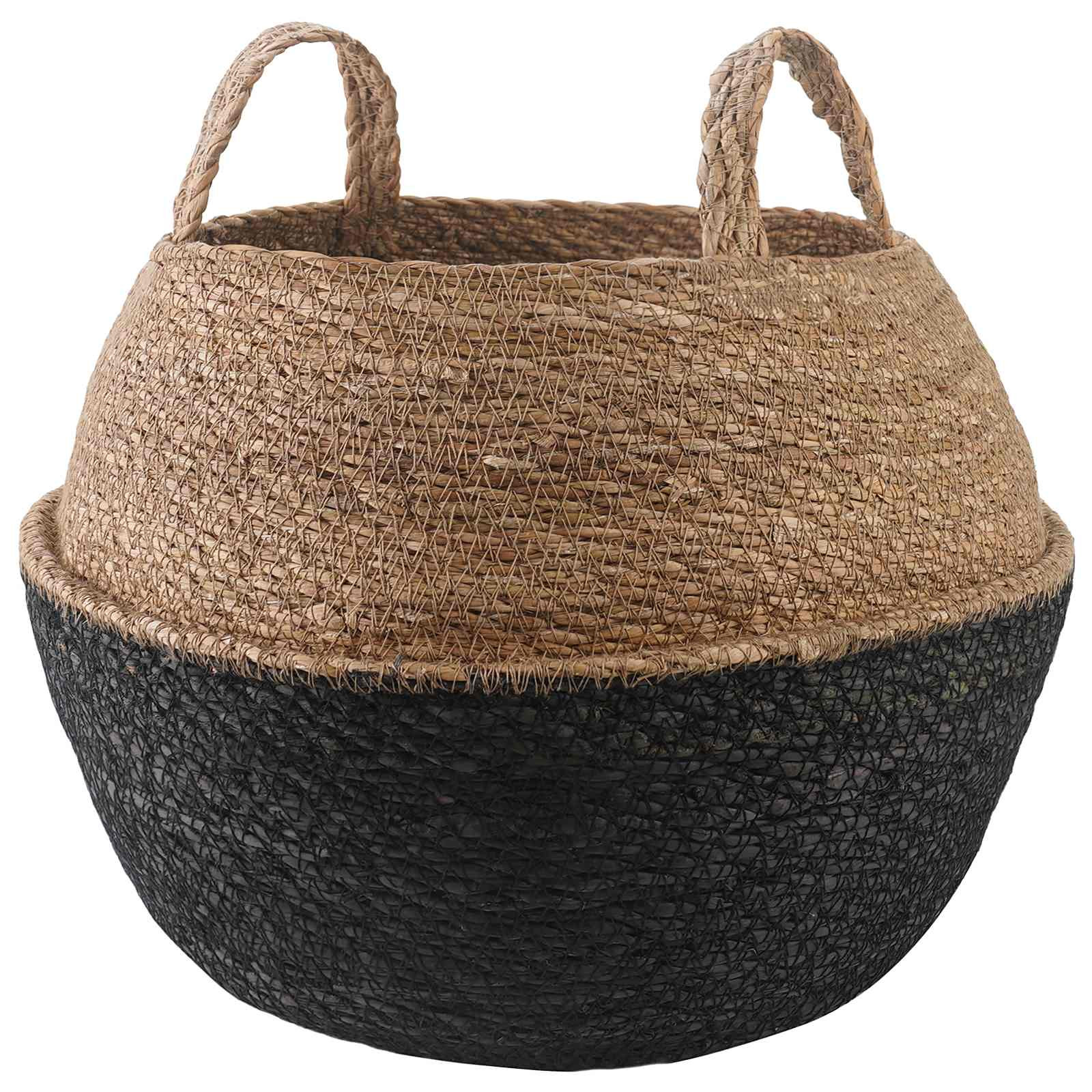 vidaXL Pflanzenkübel mit Griffen Schwarz Ø 45 x 36 cm 100% Seegras