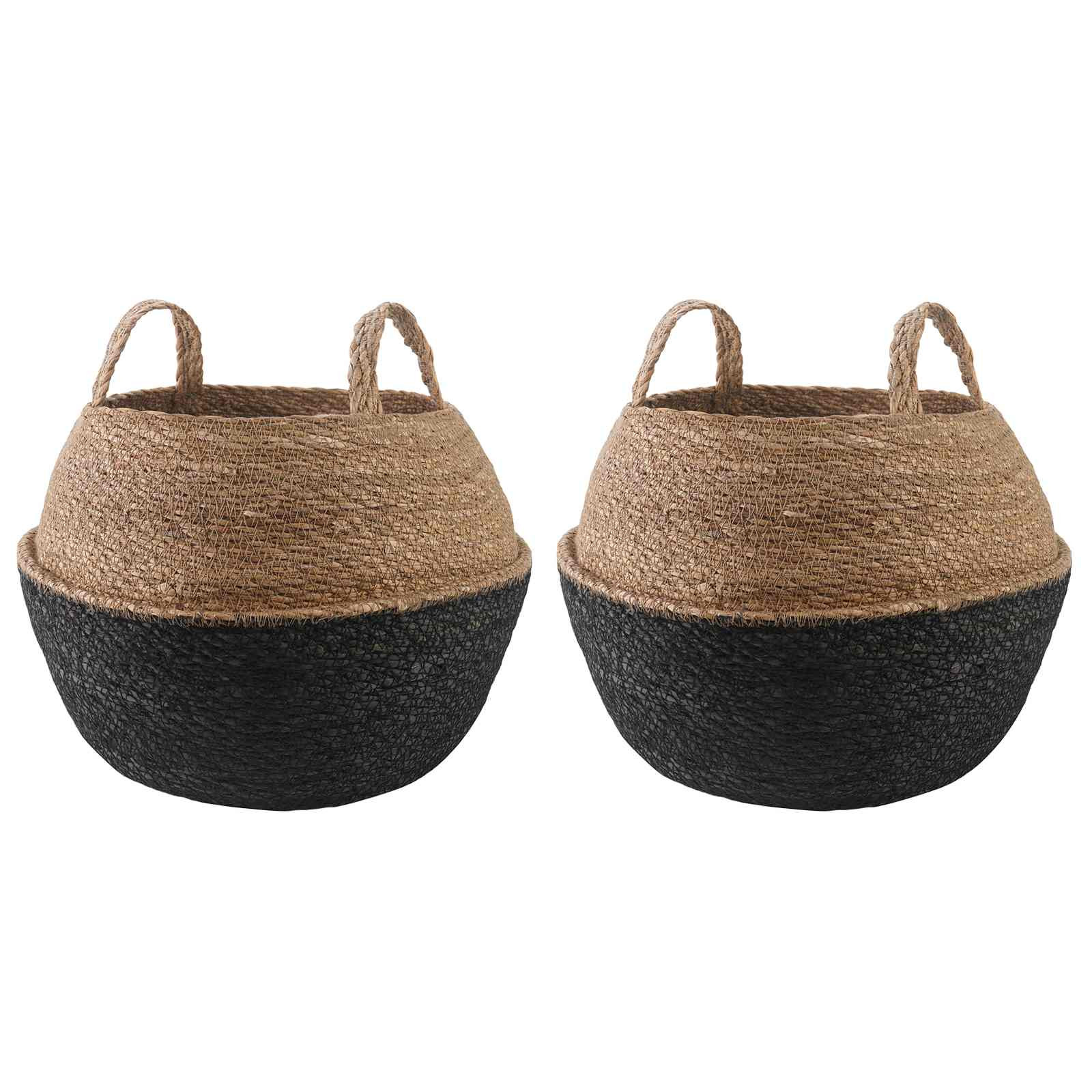 vidaXL Pflanzenkübel mit Griffen 2 pcs Schwarz Ø 45 x 36 cm