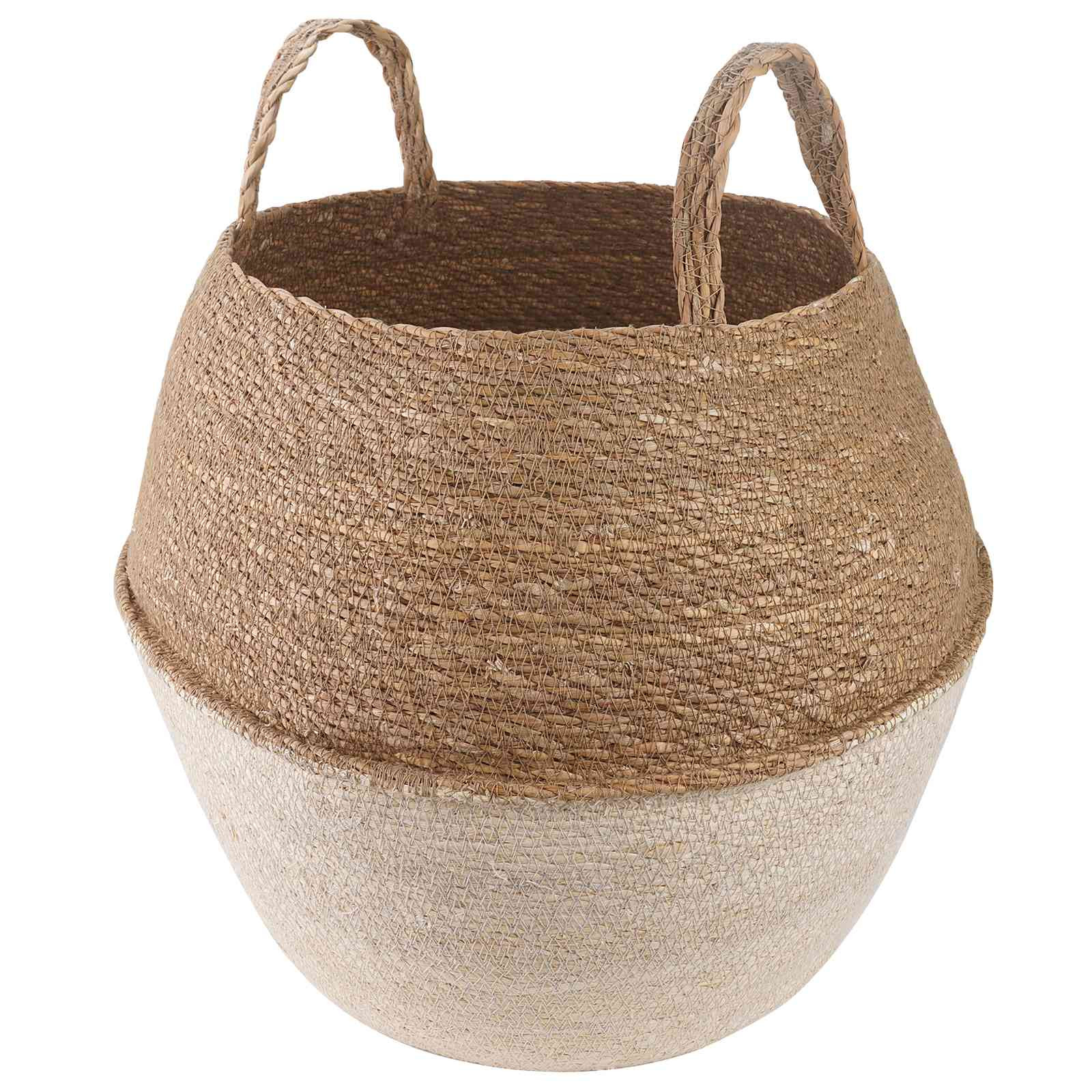 vidaXL Pflanzenkübel mit Griffen Weiß Ø 32 x 32 cm 100% Seegras
