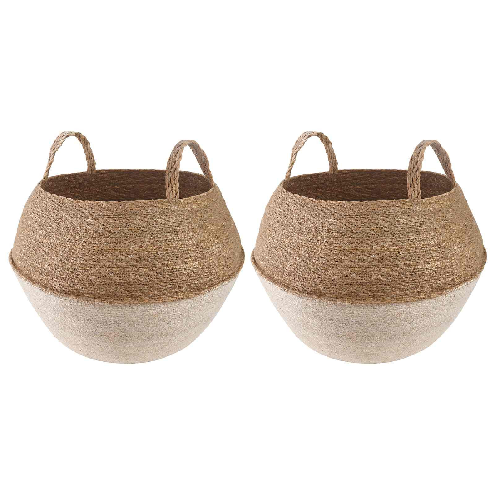 vidaXL Pflanzenkübel mit Griffen 2 pcs Weiß Ø 45 x 36 cm 100% Seegras