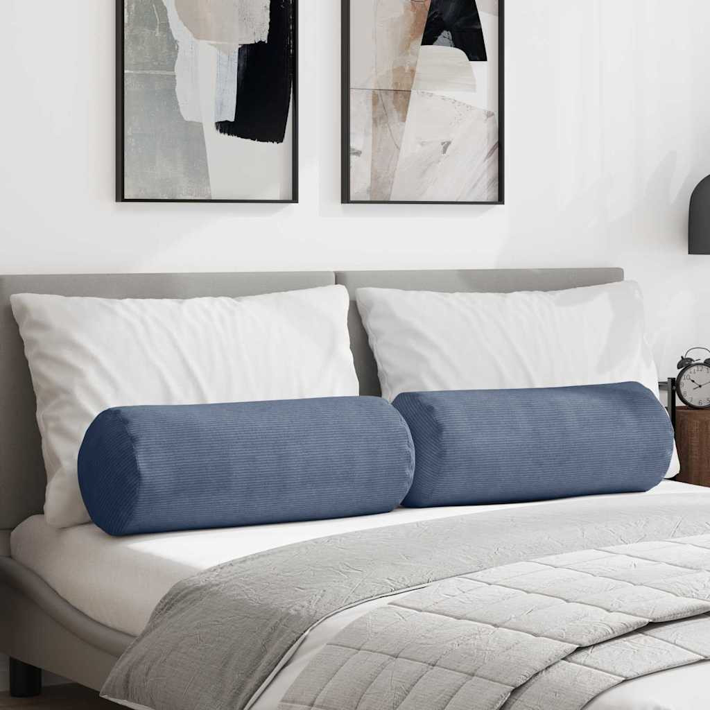 vidaXL Bolsterkissen 2 Stück Blau Ø 25 x 70 cm Cordstoff