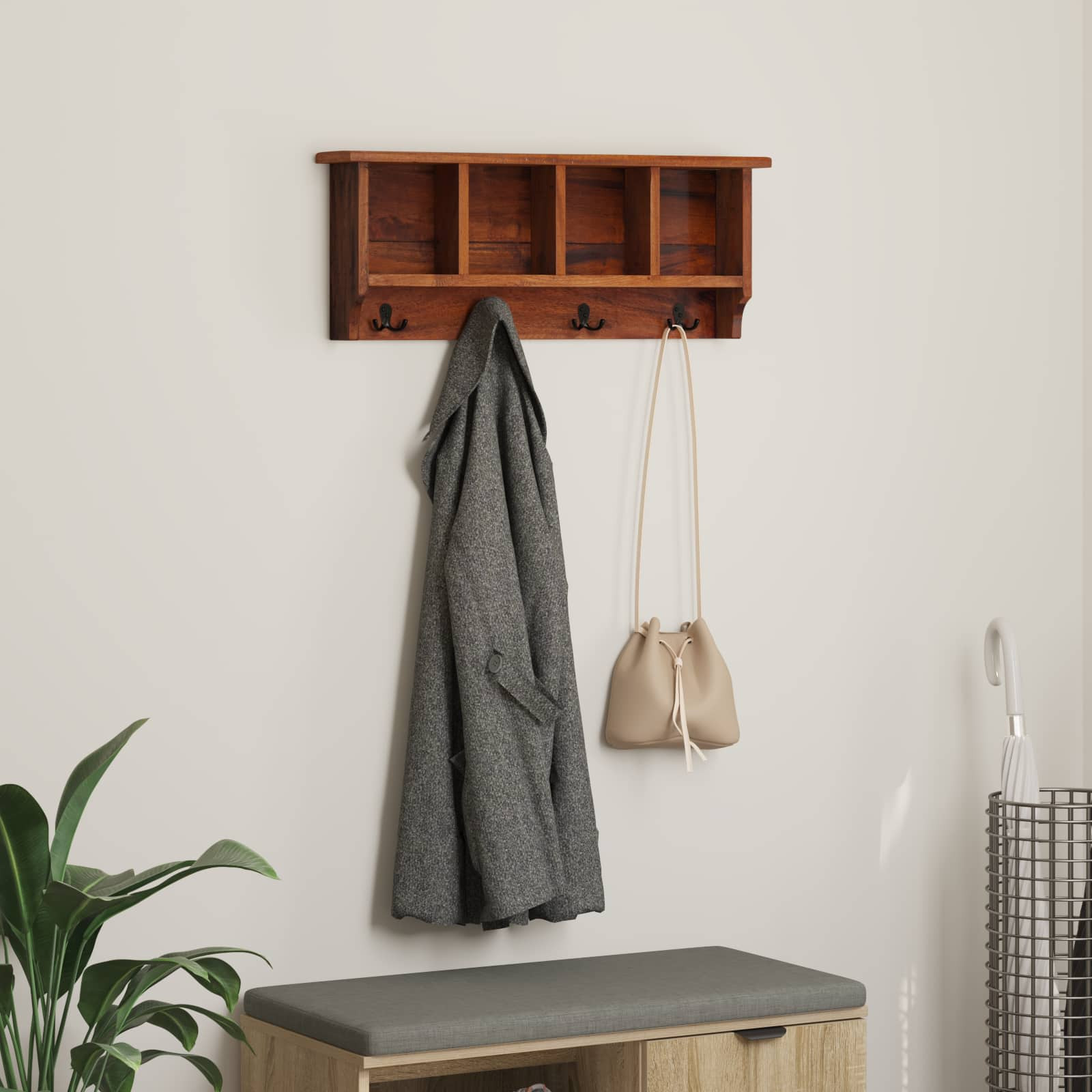 vidaXL Kleiderbügel Braun 70 x 11 x 27 cm Massives Mahagoni Holz