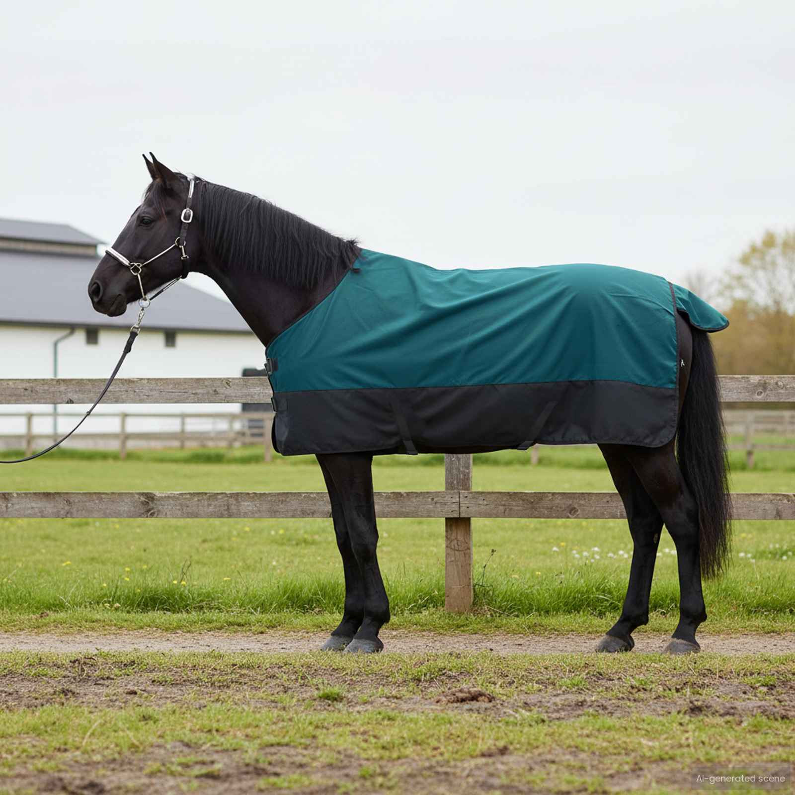 vidaXL Pferdedecke Dunkelgrün und Schwarz 75 cm Polyester