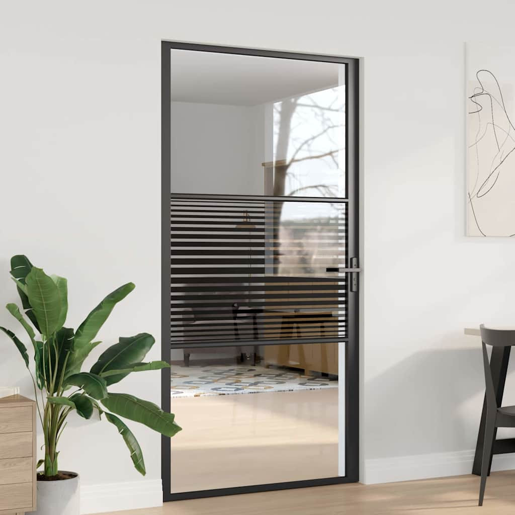 vidaXL Glastür Gestreift Schwarz 102,5 x 3,5 x 201,5 cm Aluminium