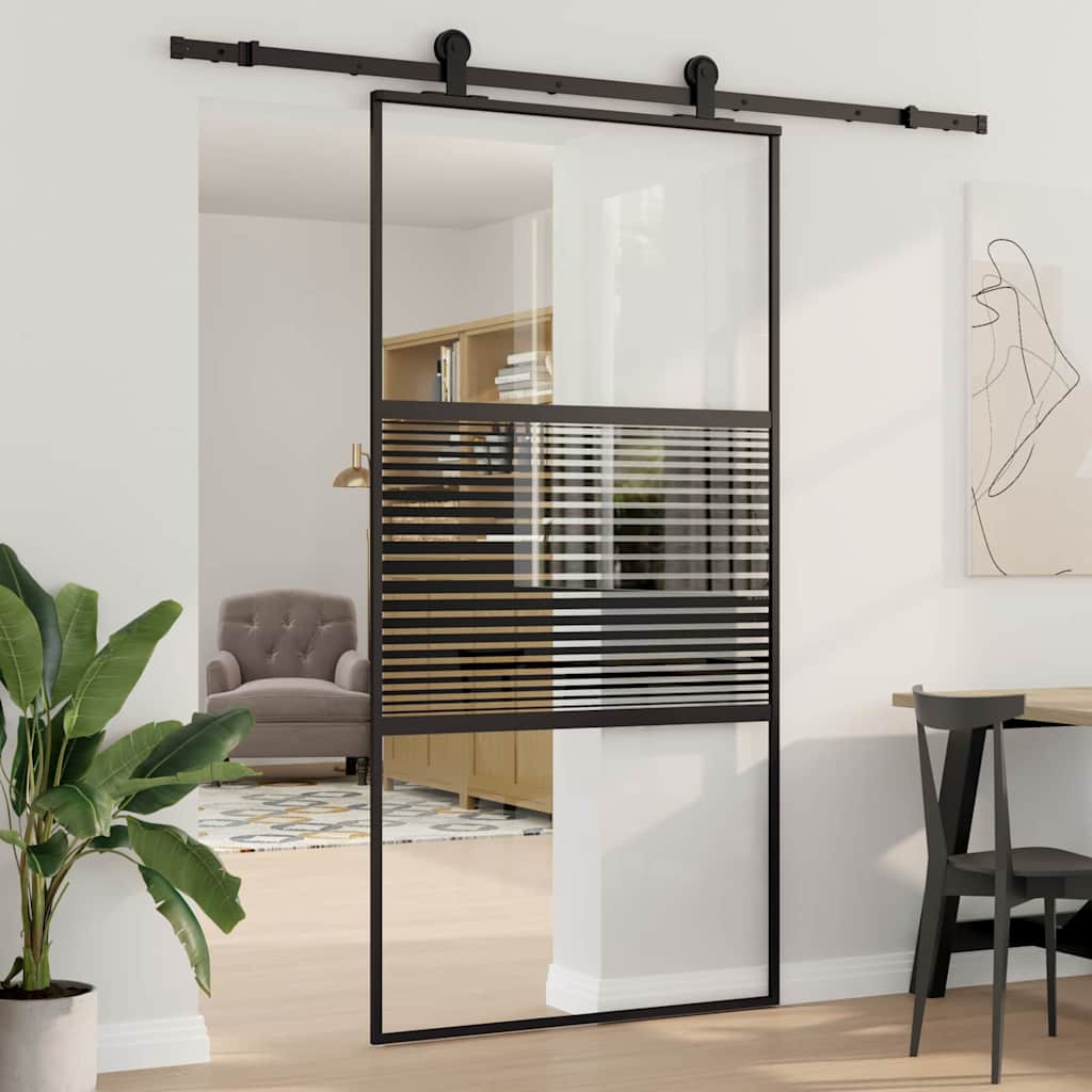 vidaXL Glastür Gestreift Schwarz 102,5 x 2 x 205 cm Aluminium