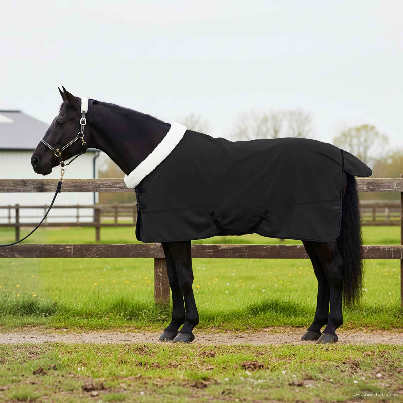 vidaXL Pferdedecke Schwarz 155 cm Polarfleece