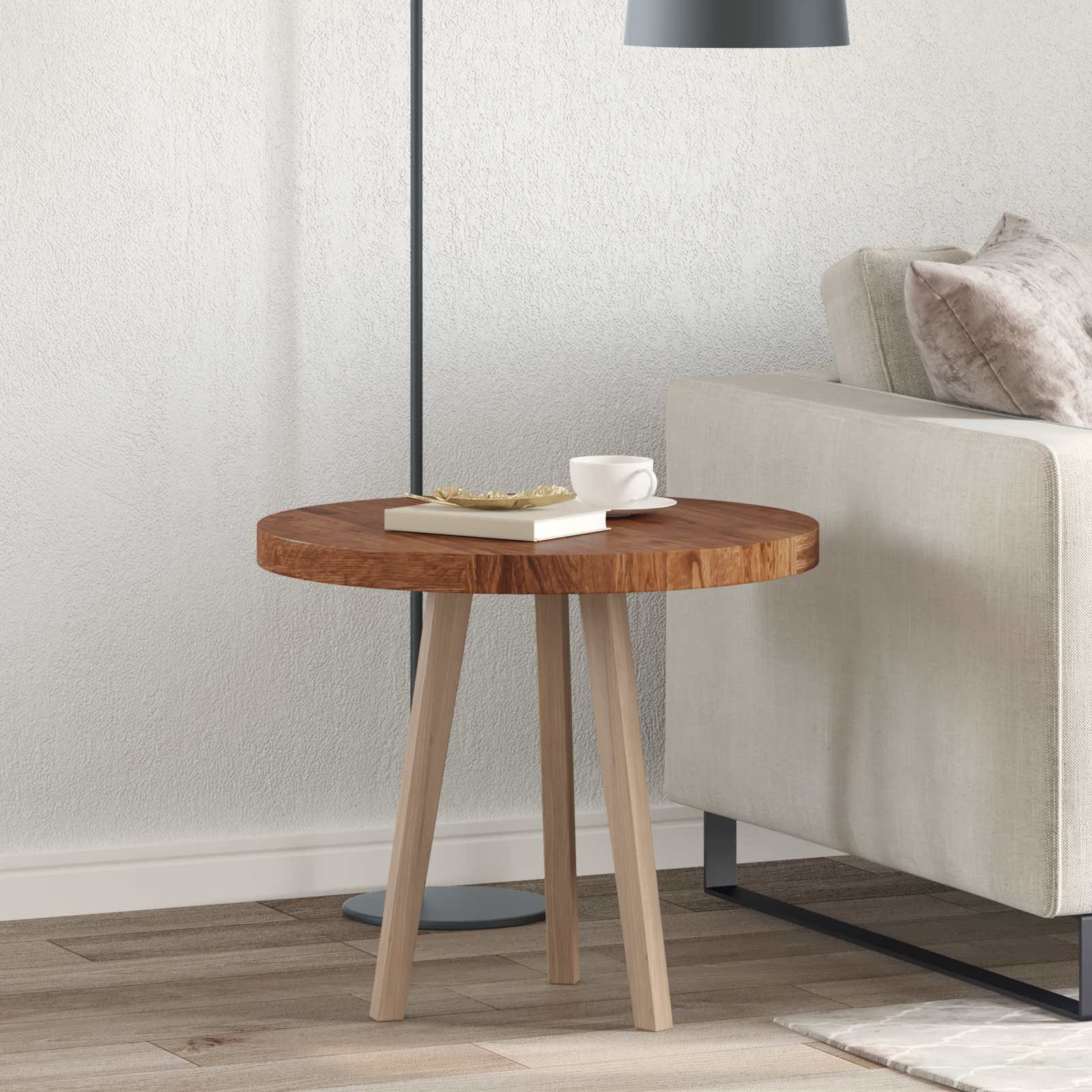 vidaXL Tischplatte Hellbraun Ø 60 x 4 cm Massivholz Eiche