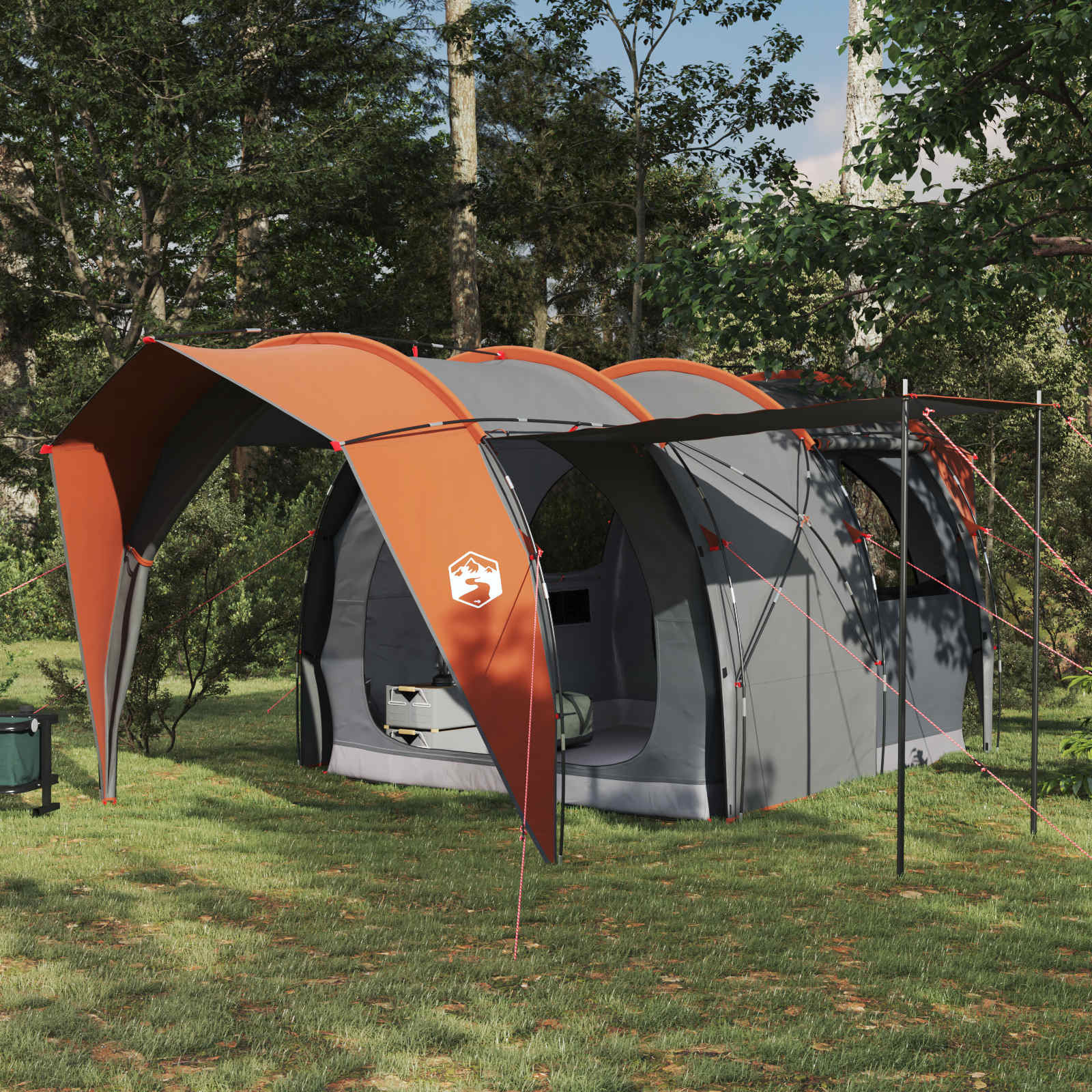 vidaXL Tunnelzelt Grau und Orange 382 x 262 x 214 cm