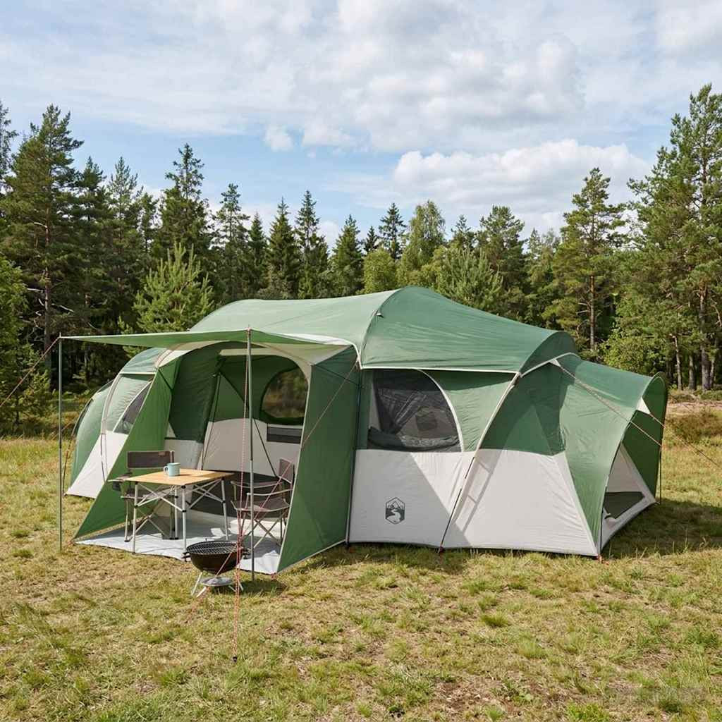 vidaXL Familienzelt mit Regenschutz wasserdicht Grün 10 Personen