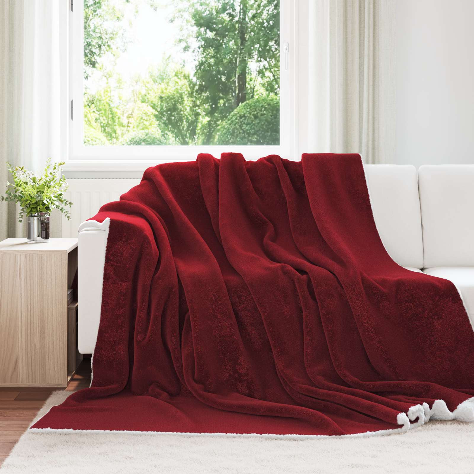 vidaXL Überwurfdecke Bordeauxrot 240 x 270 cm Fleece