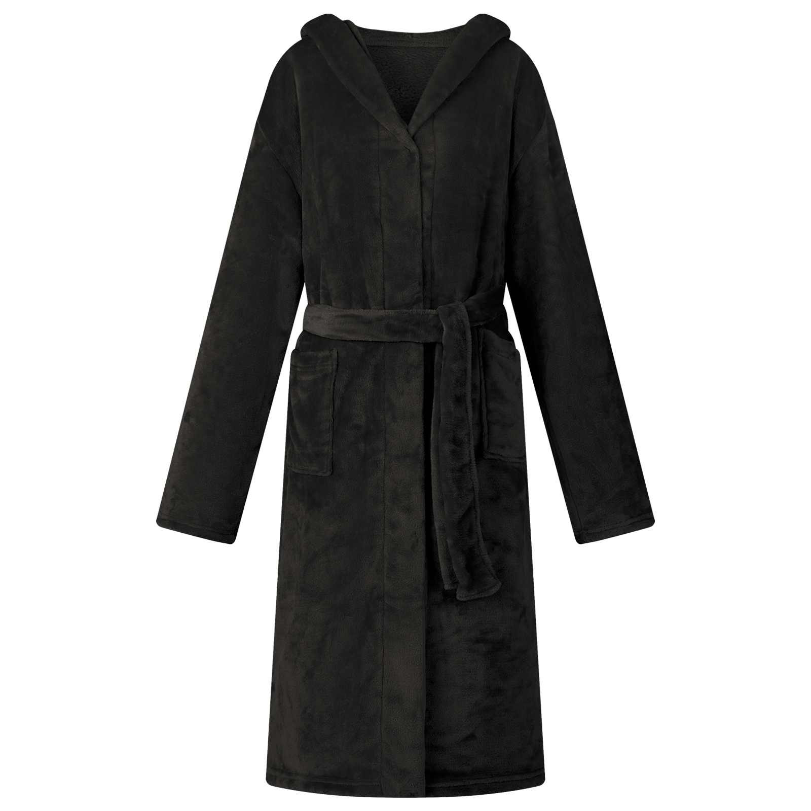 vidaXL Bademantel Hoodie Schwarz L Flanell