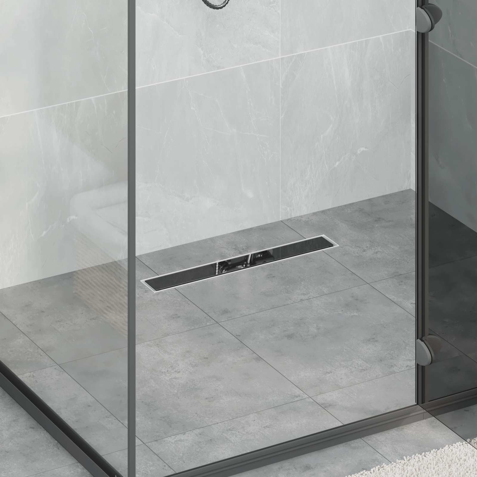 vidaXL Duschabfluss mit Glasabdeckung Schwarz 60 cm Edelstahl 304