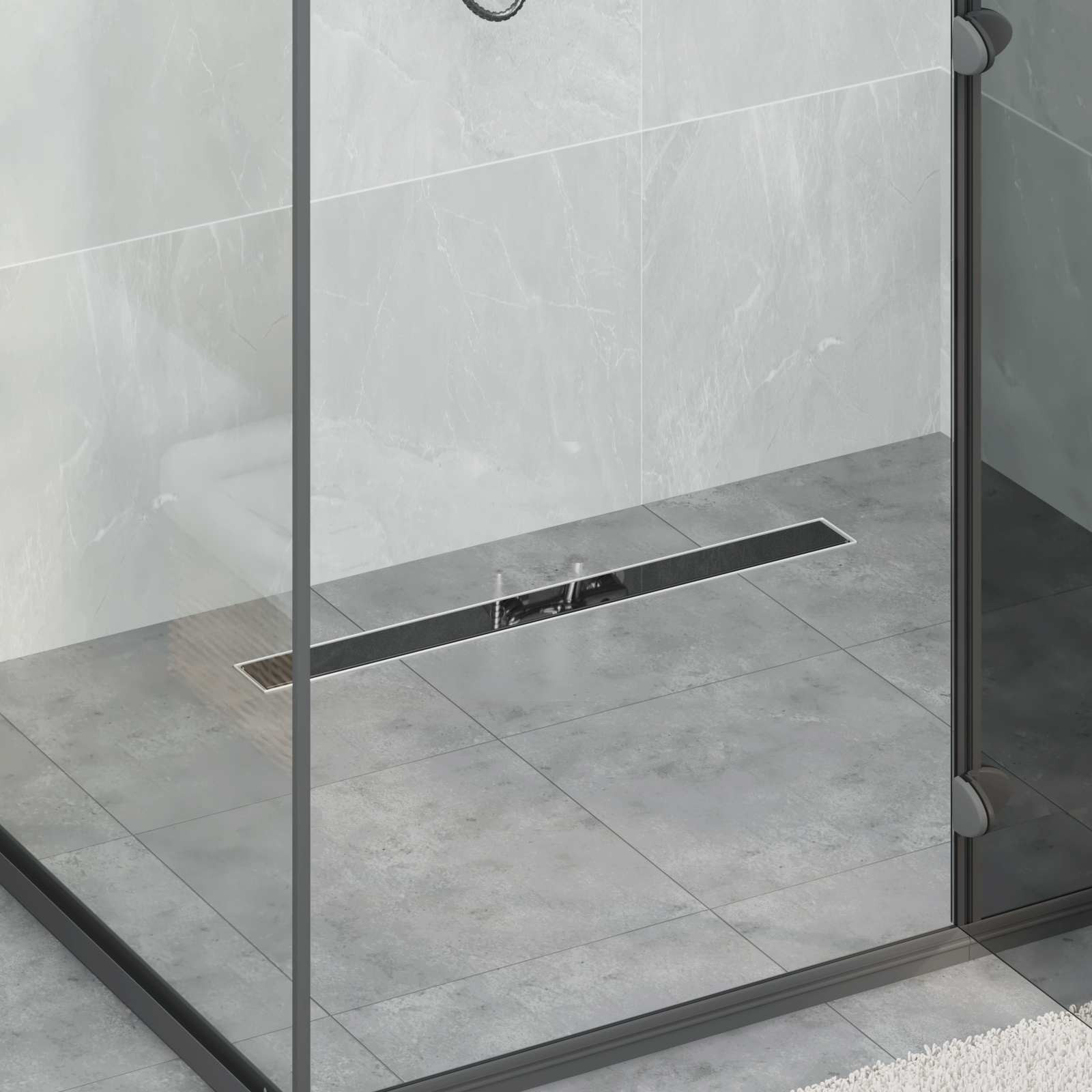 vidaXL Duschabfluss mit Glasabdeckung Schwarz 70 cm Edelstahl 304