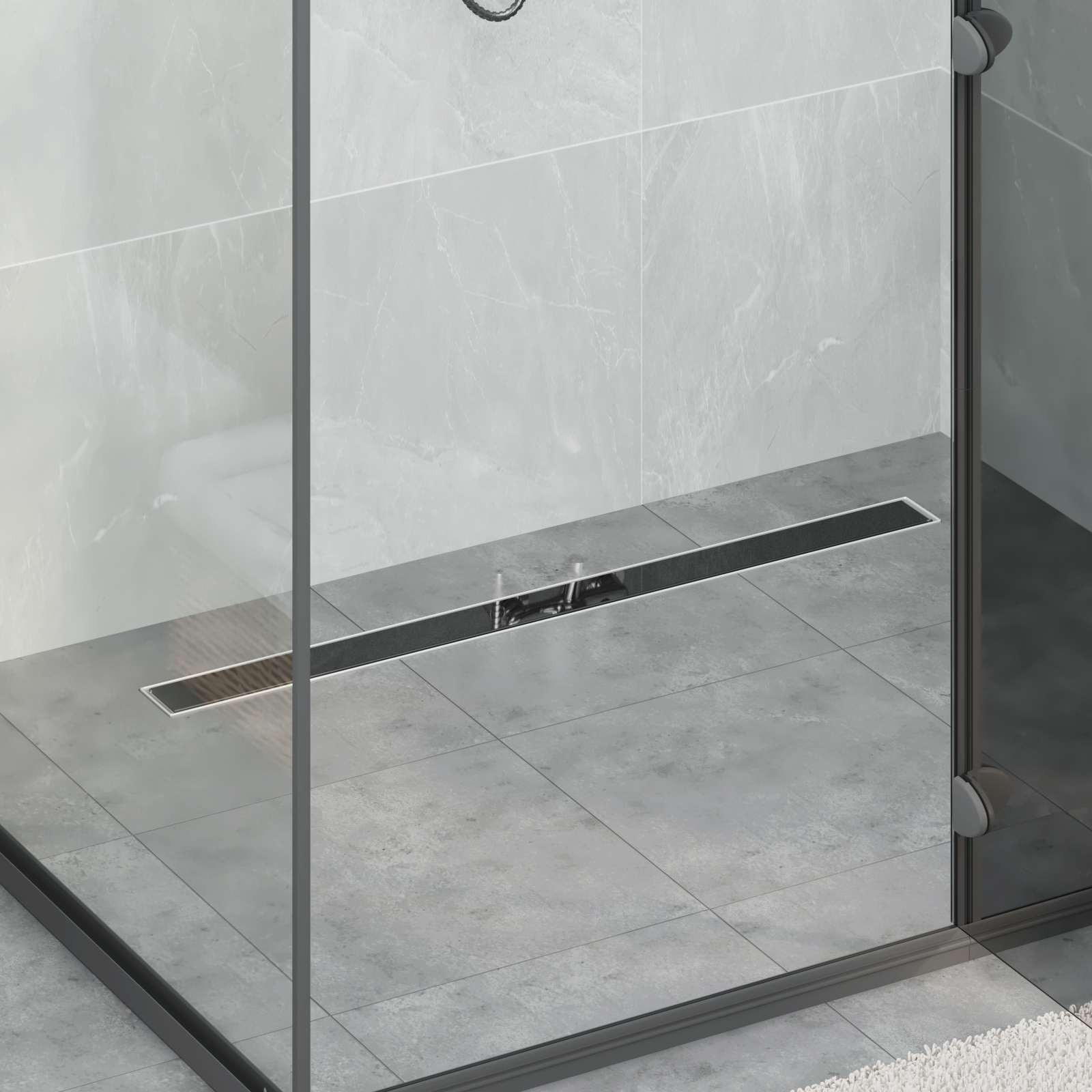 vidaXL Duschabfluss mit Glasabdeckung Schwarz 100 cm Edelstahl 304