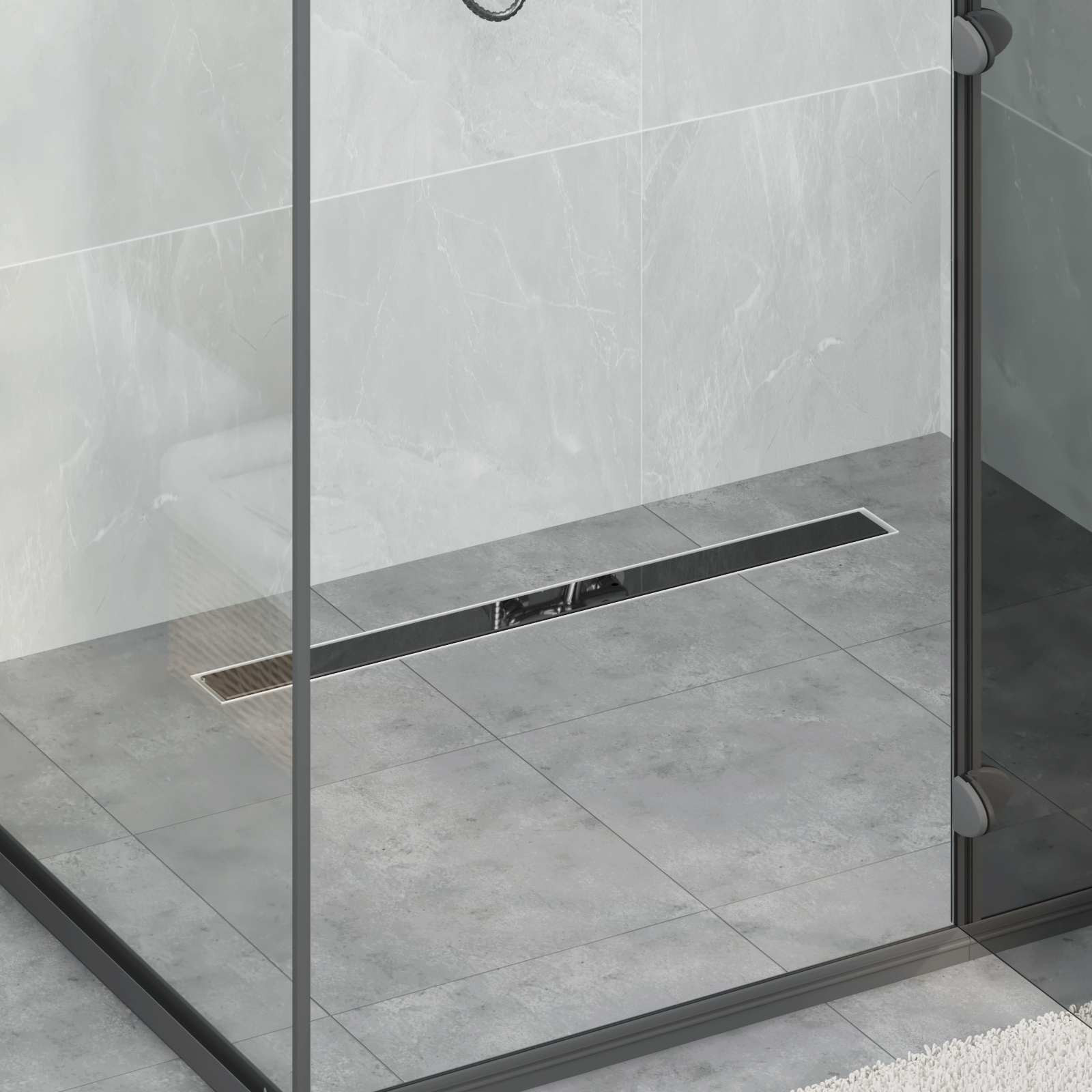 vidaXL Duschabfluss mit Glashülle und 360° Siphon Schwarz 80 cm