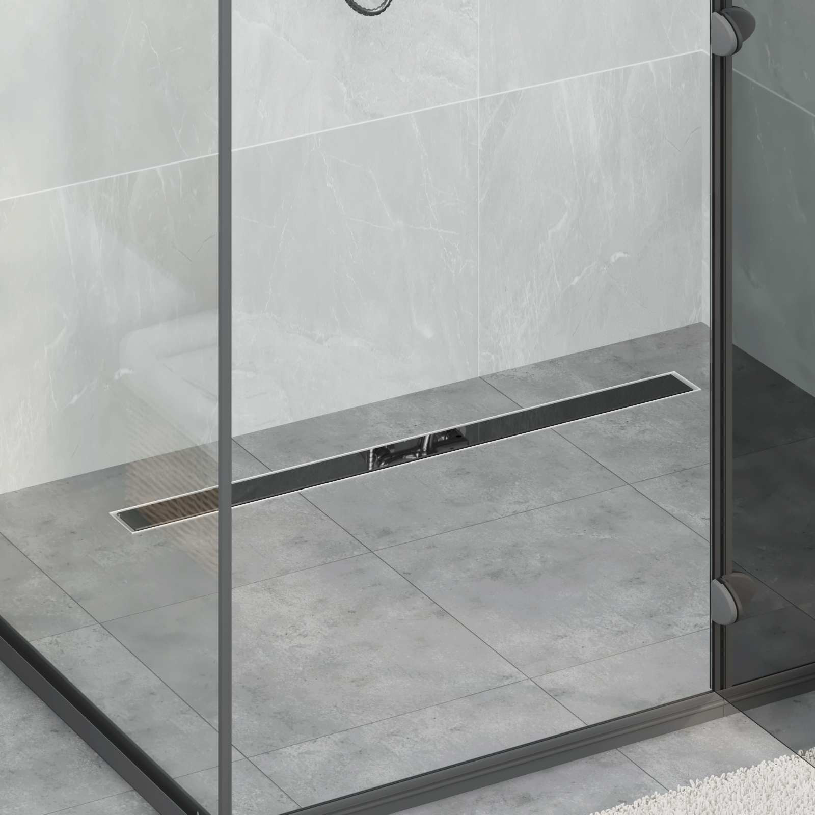 vidaXL Duschabfluss mit Glashülle und 360° Siphon Schwarz 90 cm