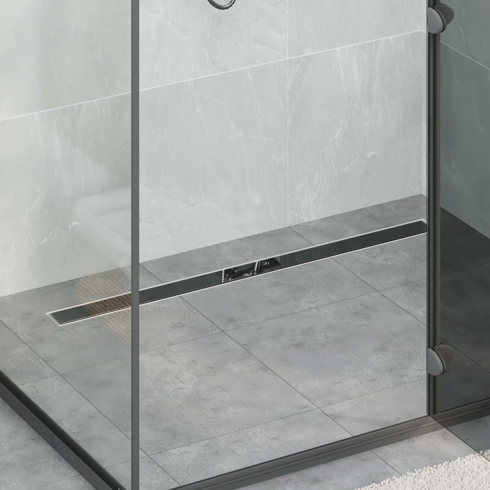 vidaXL Duschabfluss mit Glashülle und 360° Siphon Schwarz 100 cm