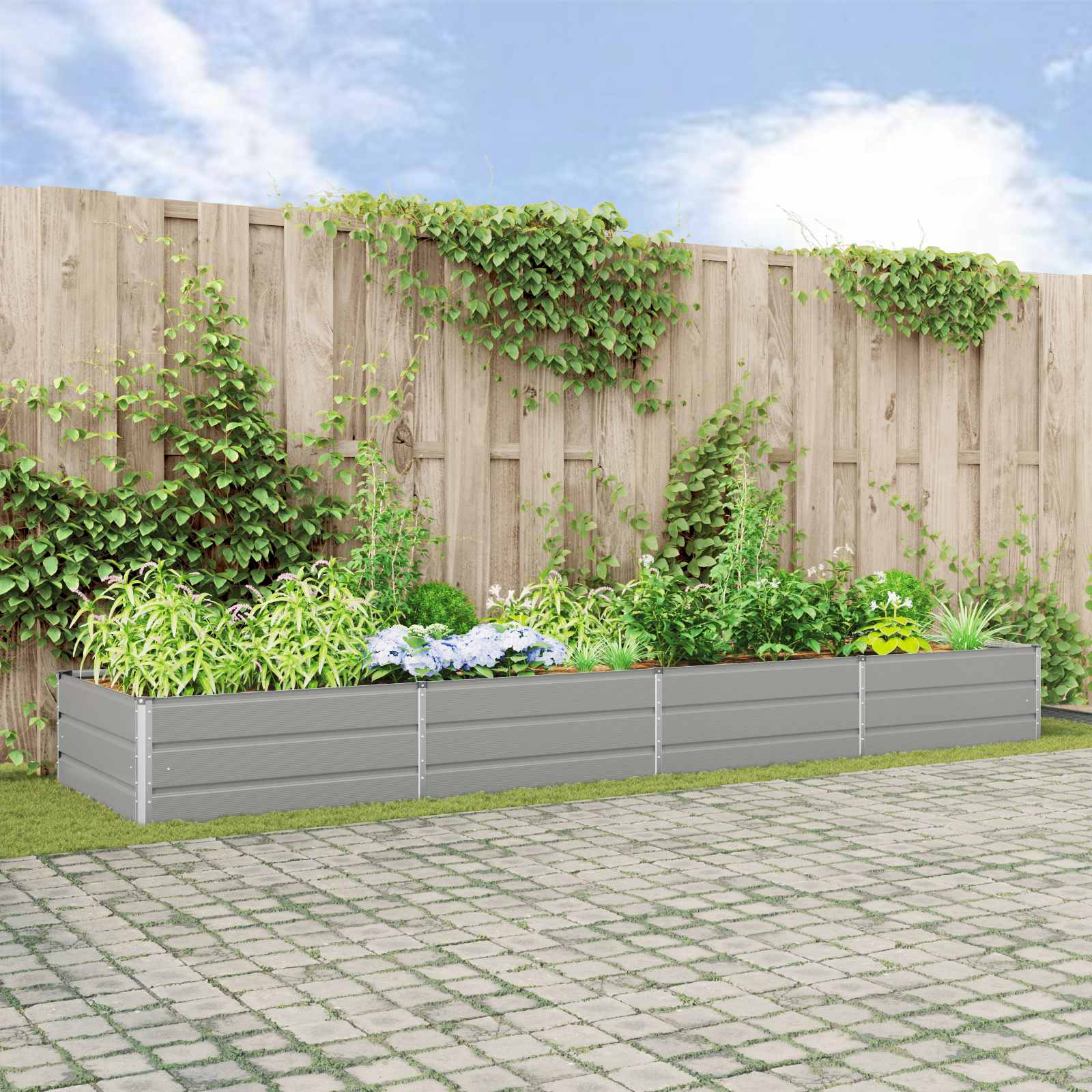 vidaXL Pflanzkübel Hellgrau 385 x 100 x 45 cm Verzinkter Stahl