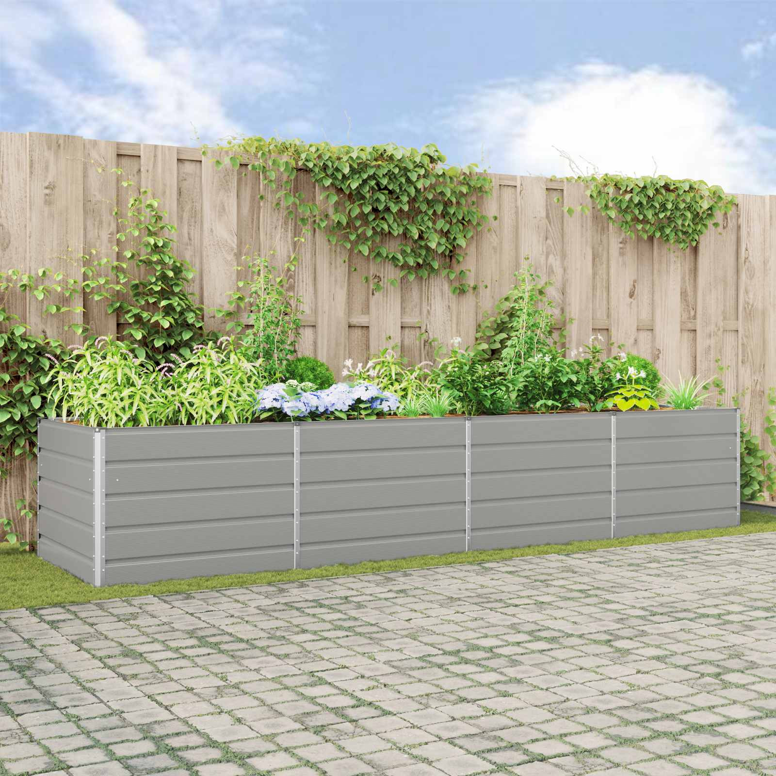 vidaXL Pflanzkübel Hellgrau 385 x 100 x 75 cm Verzinkter Stahl