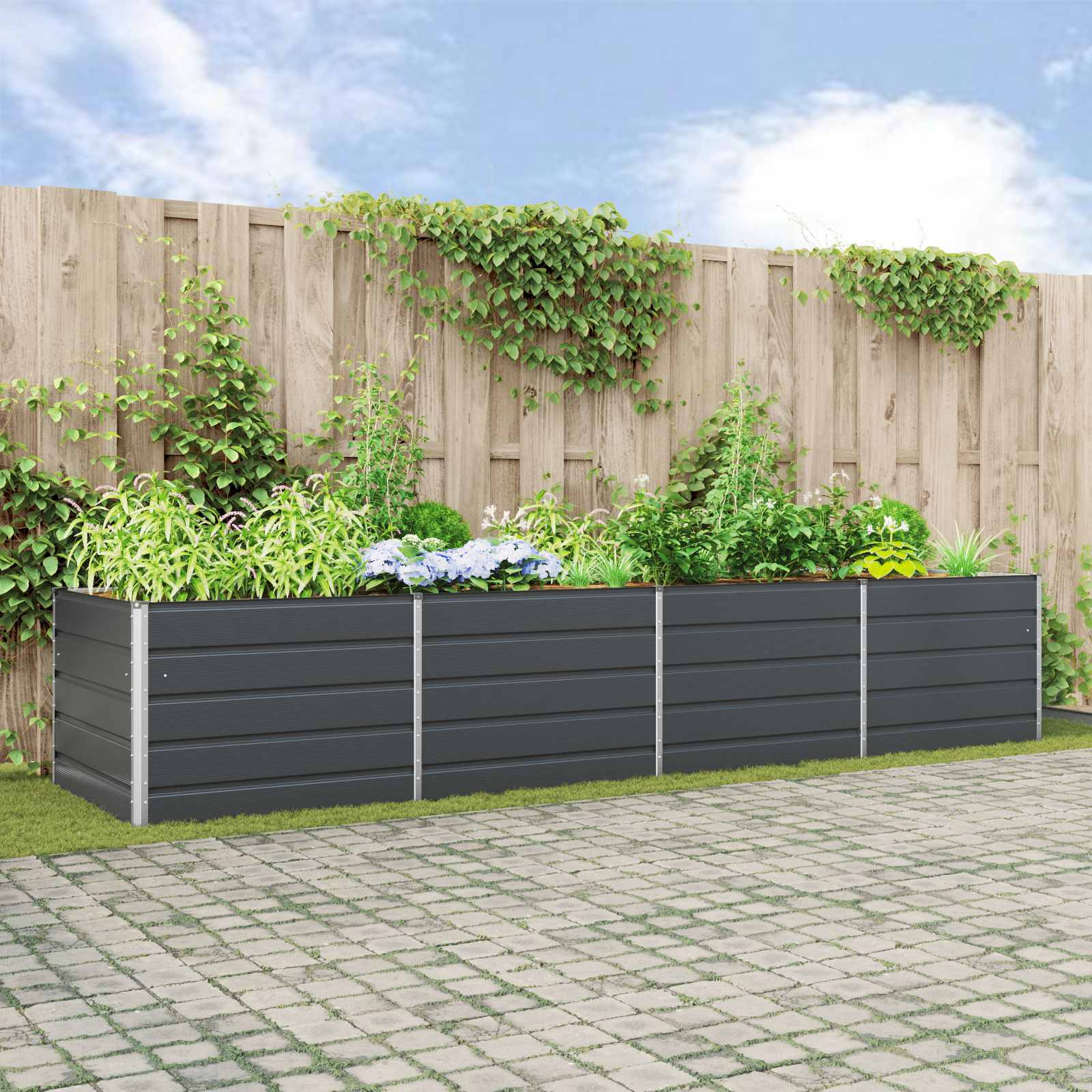 vidaXL Pflanzkübel Anthrazit 385 x 100 x 75 cm Verzinkter Stahl