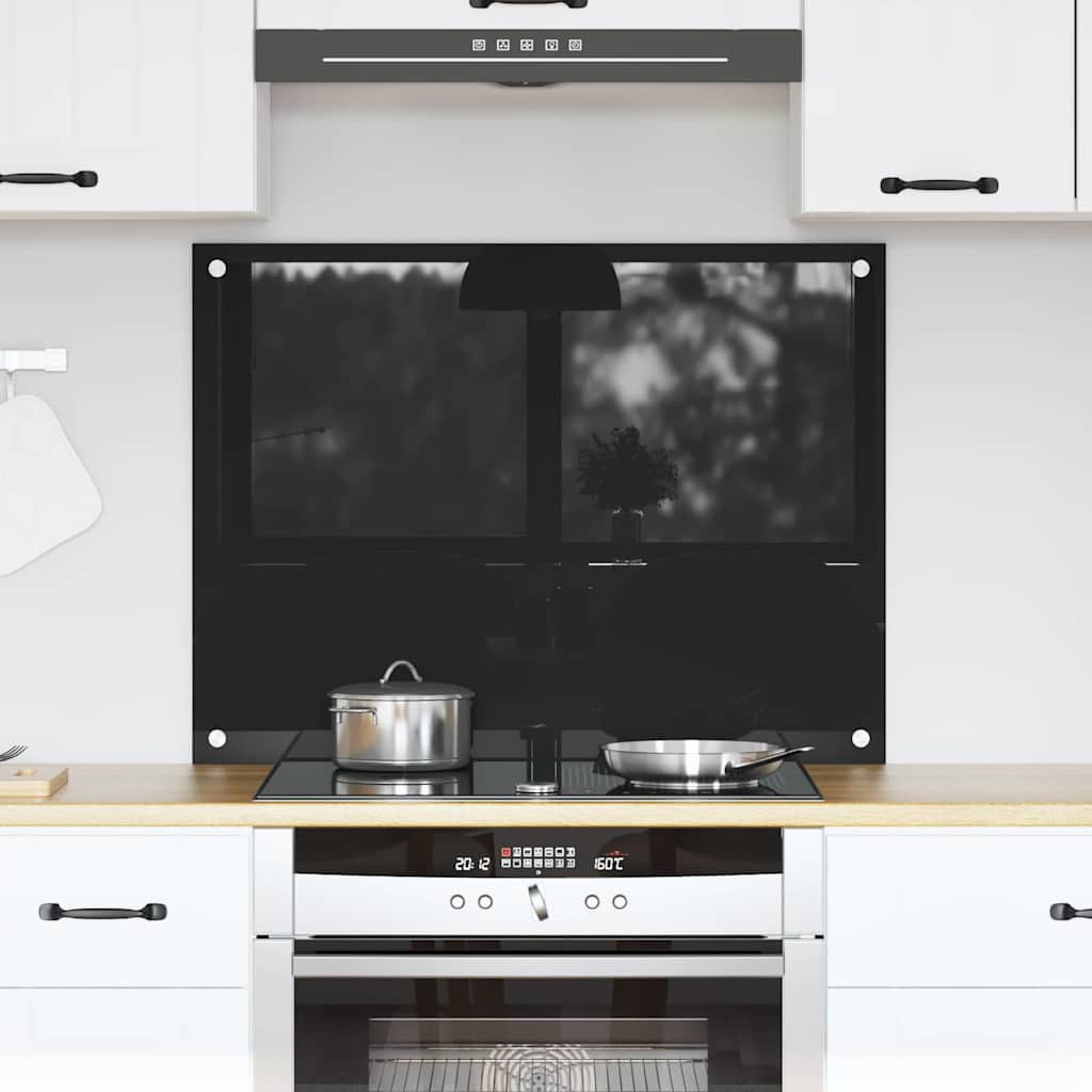 vidaXL Küchenrückwand Schwarz 80 x 60 cm Gehärtetes Glas