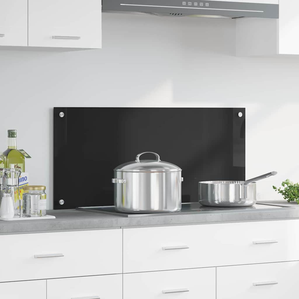 vidaXL Küchenrückwand Schwarz 90 x 40 cm Gehärtetes Glas