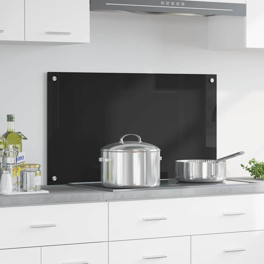 vidaXL Küchenrückwand Schwarz 90 x 50 cm Gehärtetes Glas