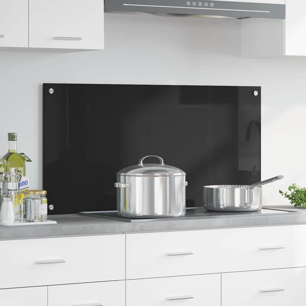 vidaXL Küchenrückwand Schwarz 100 x 50 cm Gehärtetes Glas