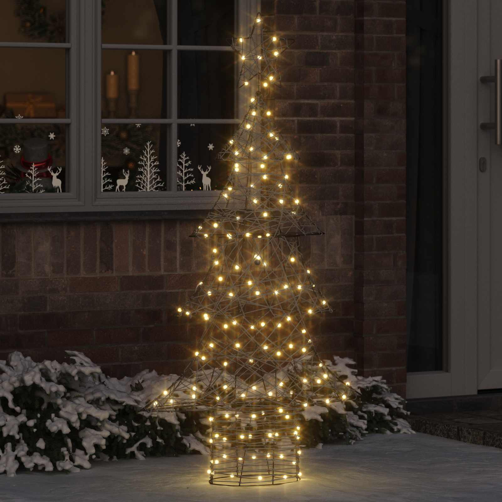 vidaXL Weihnachtsbaum mit 160 LEDs Warmweiß 150 cm Rattan