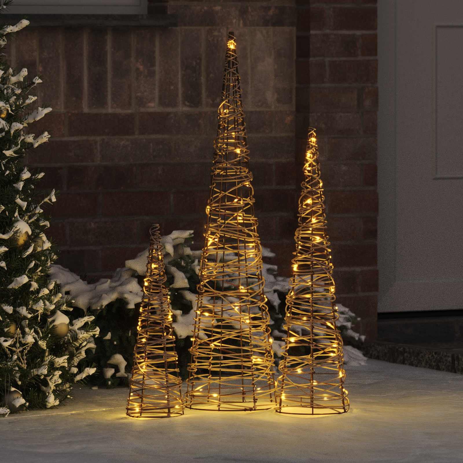 vidaXL Weihnachtsbaum 3 pcs Warmweiß 20 x 20 x 80 cm Rattan