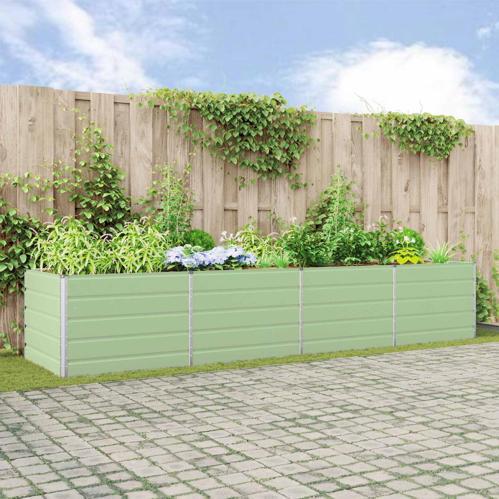 vidaXL Pflanzkübel Pastellgrün 385 x 100 x 75 cm Verzinkter Stahl