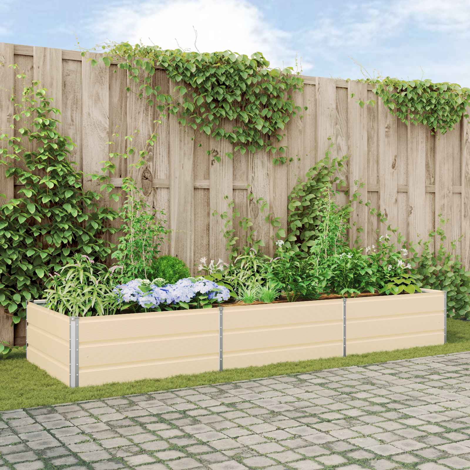 vidaXL Pflanzkübel Elfenbein 290 x 100 x 45 cm Verzinkter Stahl