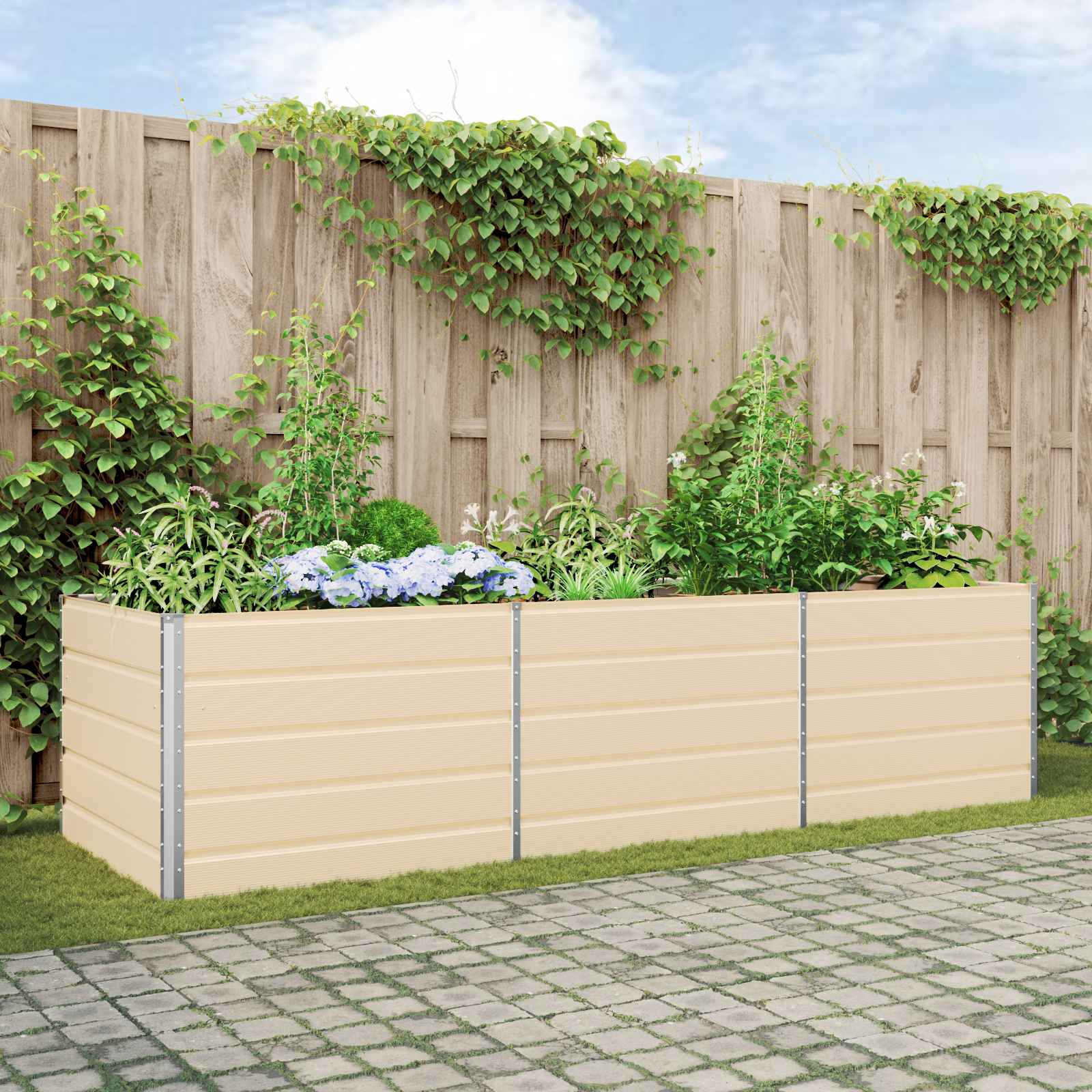 vidaXL Pflanzkübel Elfenbein 290 x 100 x 75 cm Verzinkter Stahl