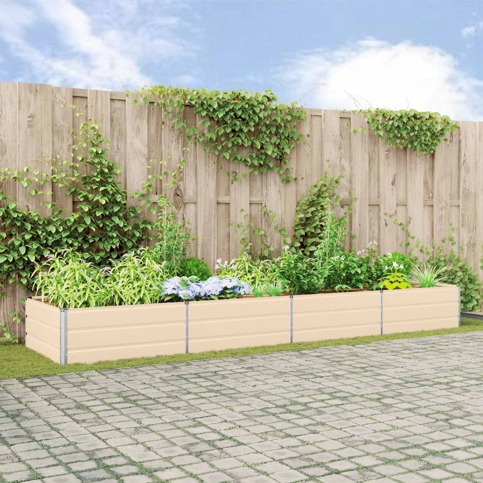 vidaXL Pflanzkübel Elfenbein 385 x 100 x 45 cm Verzinkter Stahl