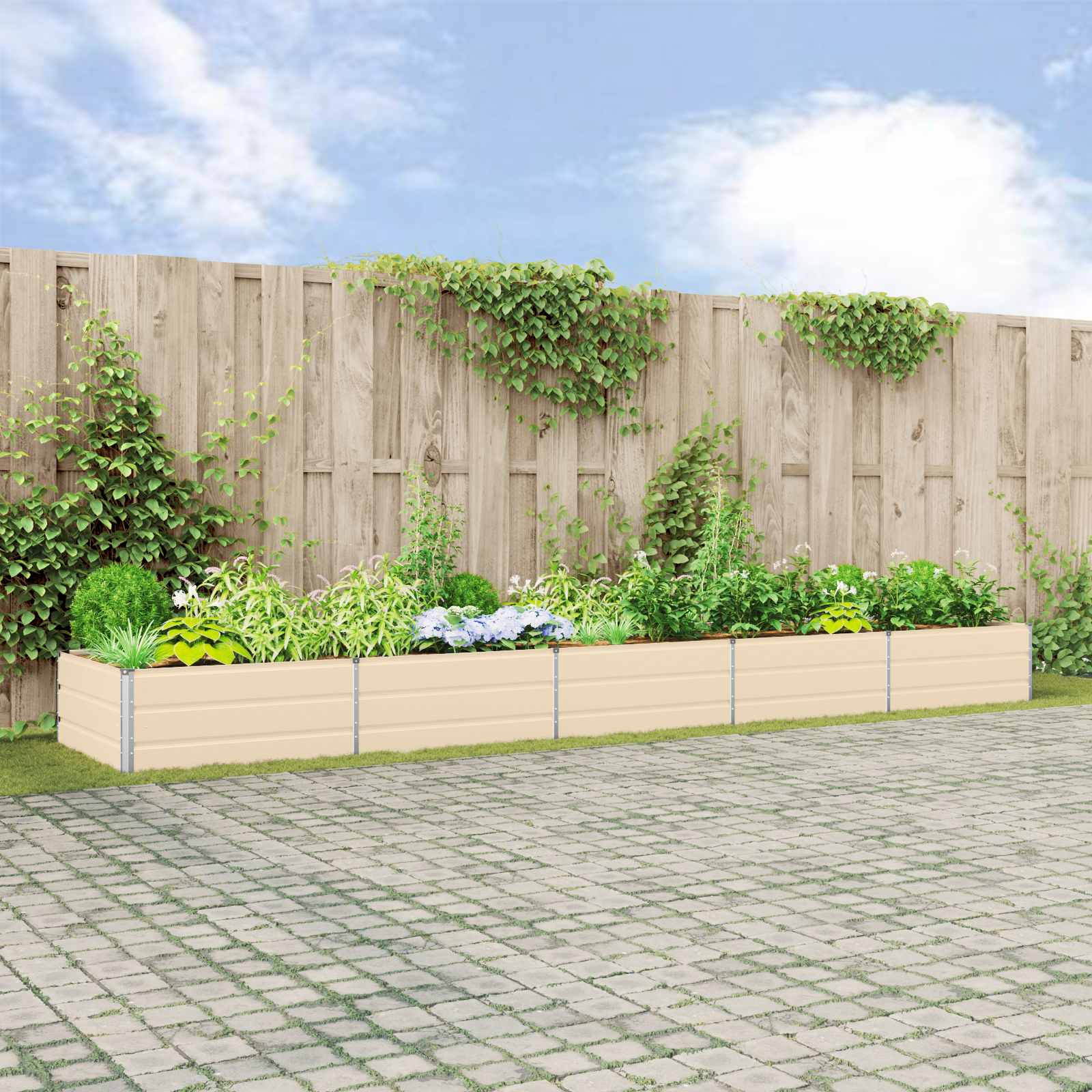 vidaXL Pflanzkübel Elfenbein 480 x 100 x 45 cm Verzinkter Stahl