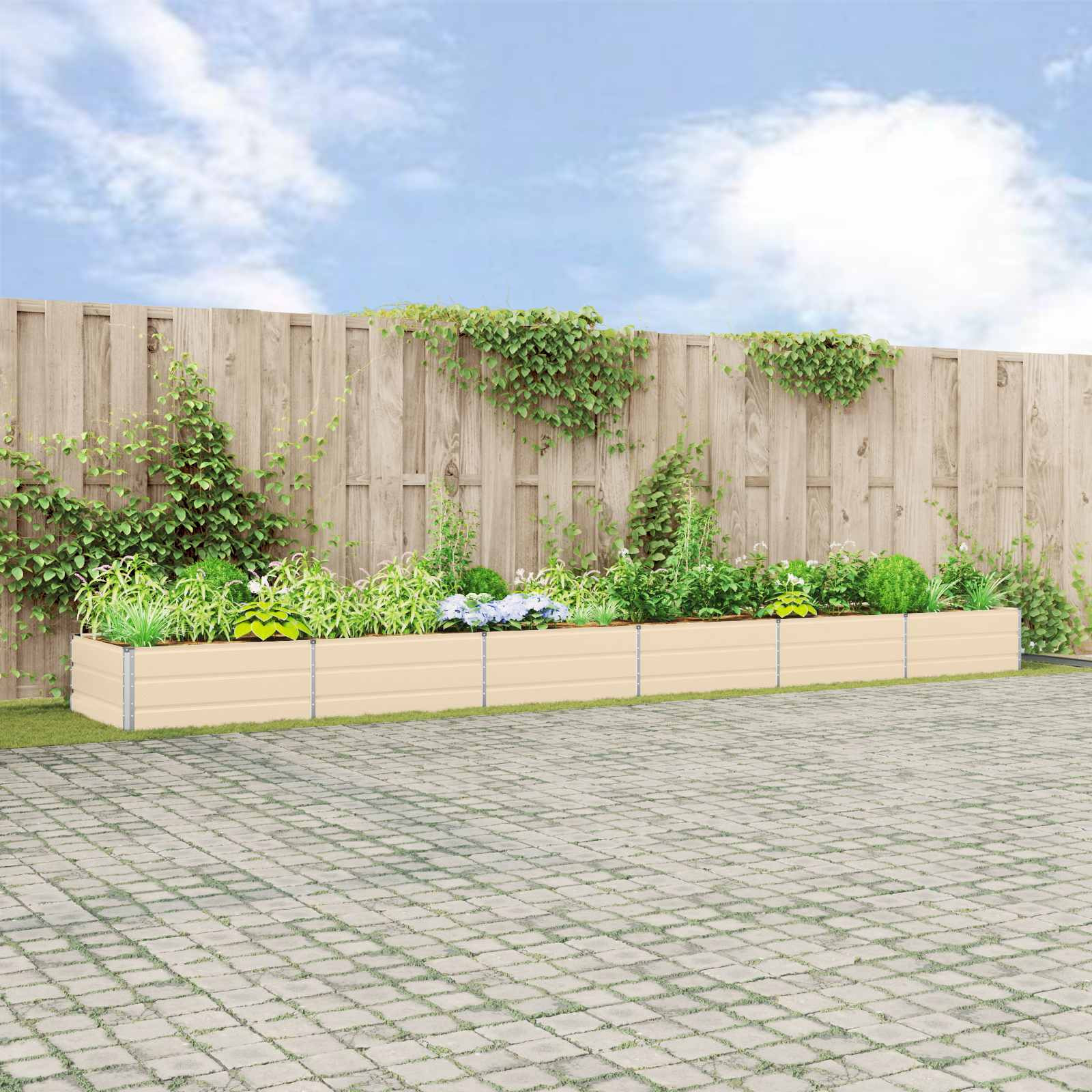 vidaXL Pflanzkübel Elfenbein 580 x 100 x 45 cm Verzinkter Stahl