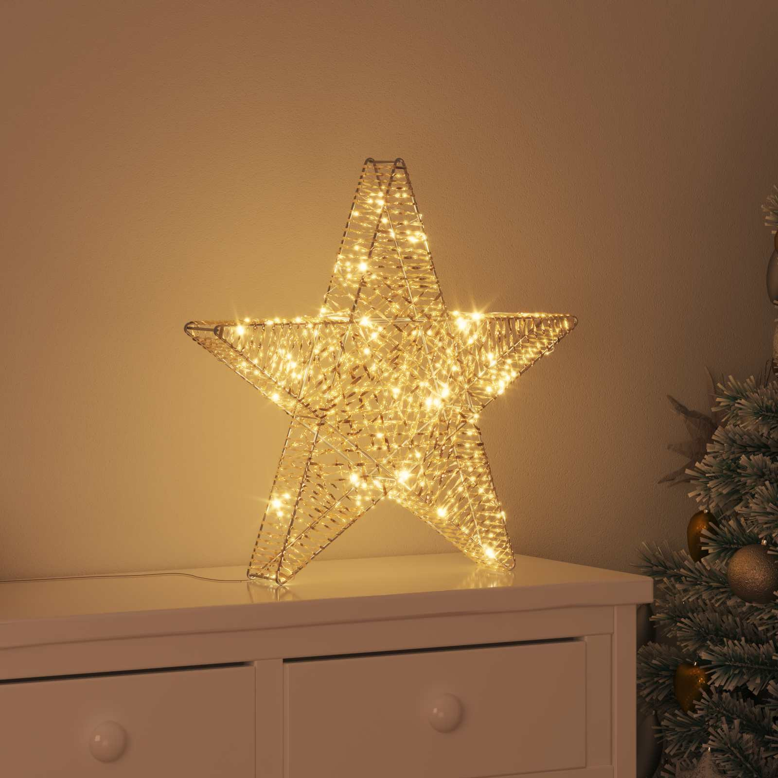 vidaXL 3D Stern mit 50 LEDs Warmweiß 55 x 52,5 x 9 cm PET