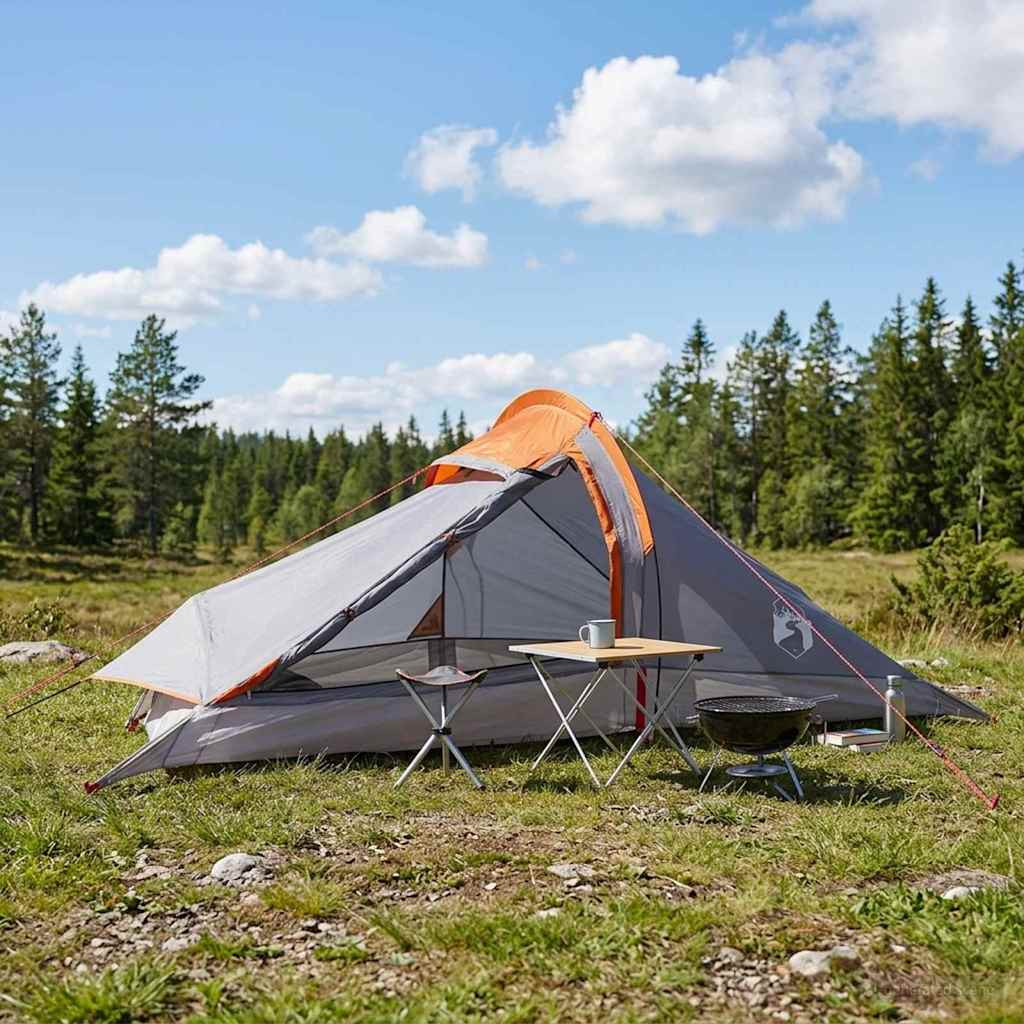 vidaXL Trekkingzelt Grau und Orange 2-Personen