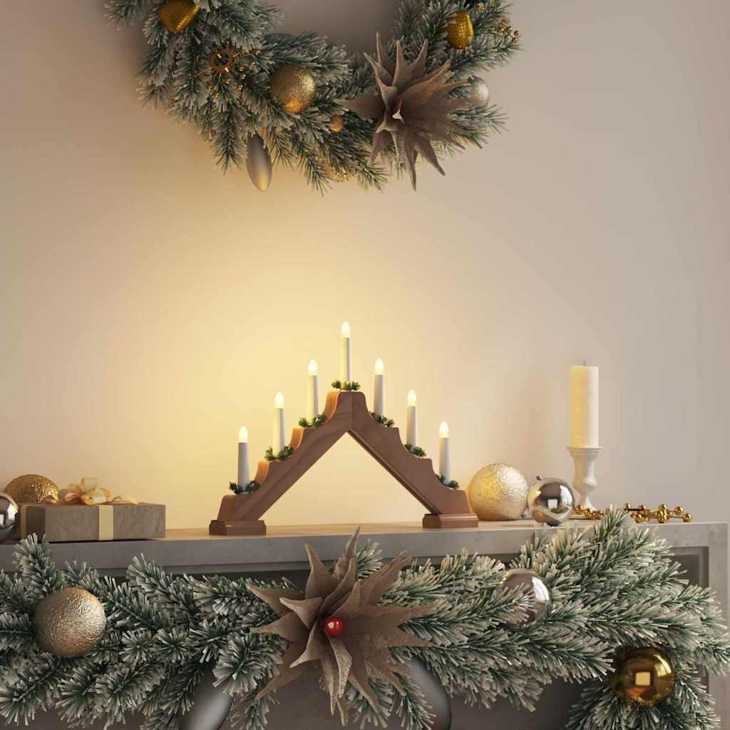 vidaXL Weihnachtskerzenbrücke mit 7 LEDs Braun 39,5 x 5 x 29 cm