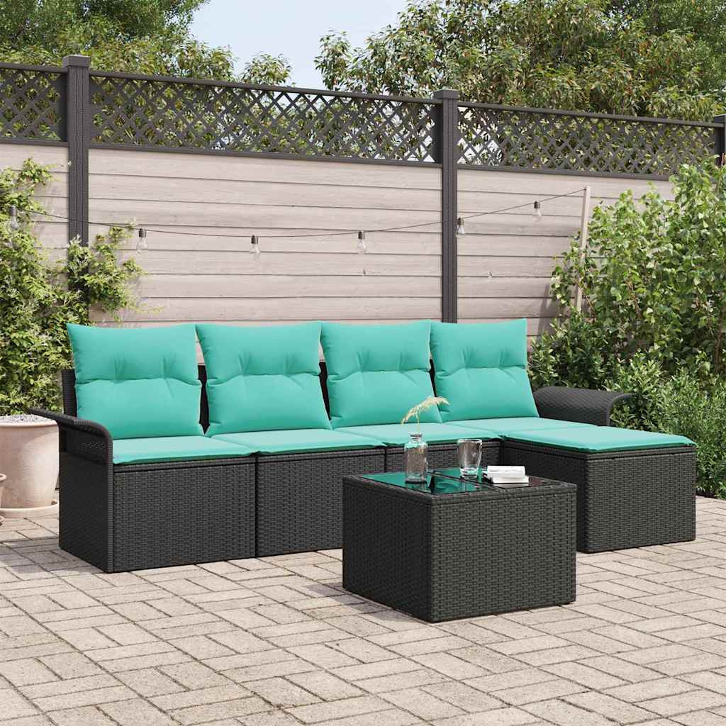vidaXL Gartensofa-set mit Kissen 6 pcs Schwarz Poly-Rattan