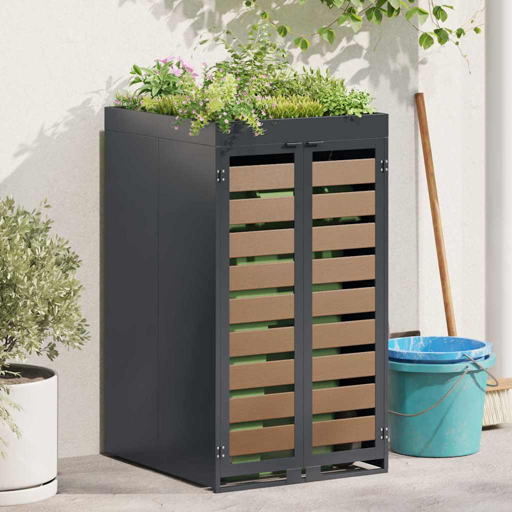 vidaXL Mülltonnenlager mit Pflanzerdach für 240L Tonne Stahl Anthrazit