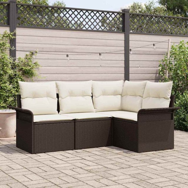vidaXL Gartensofa-set mit Kissen 4 pcs Braun Poly-Rattan