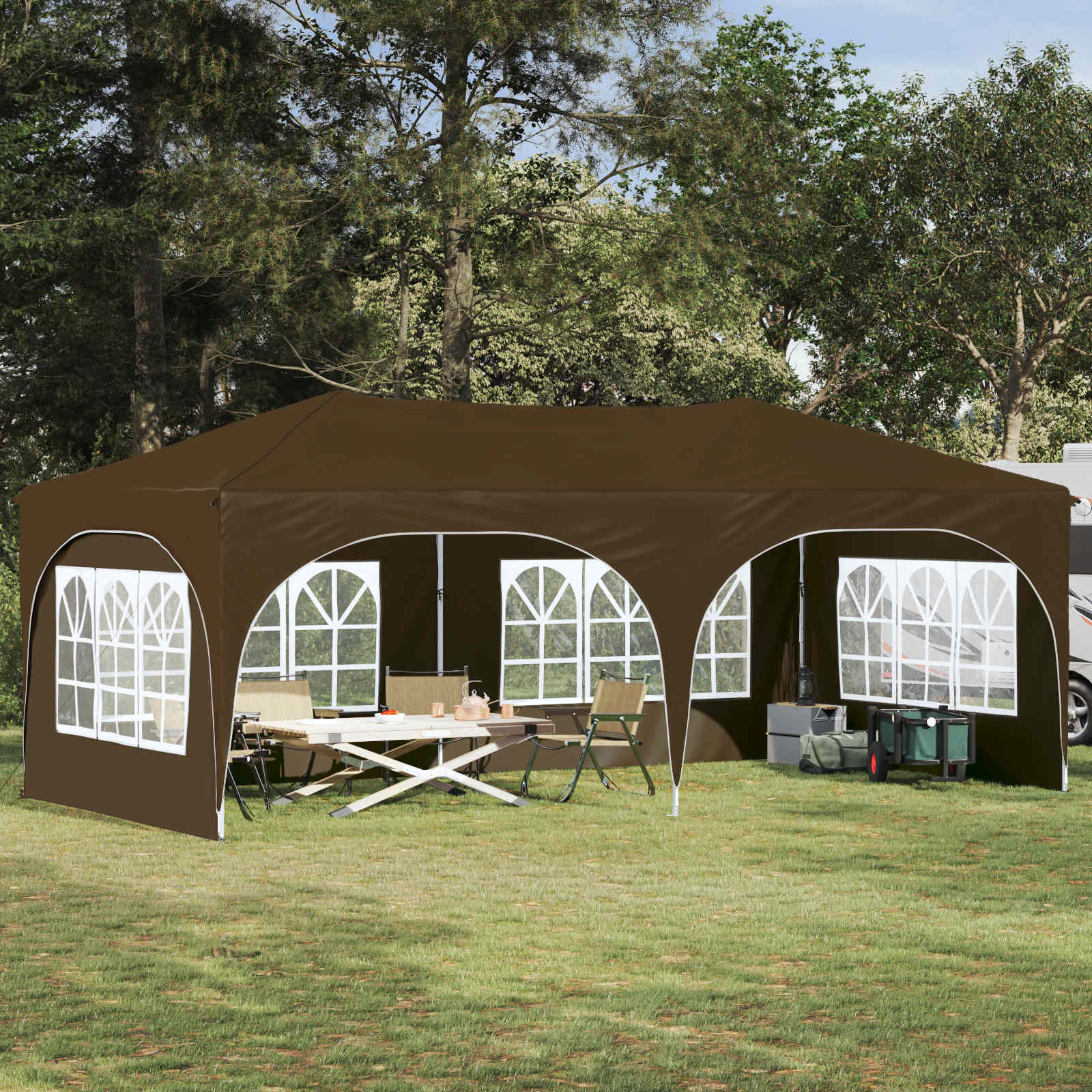 vidaXL Pop-up Partyzelt 575 x 288 x 245 cm Taupe Oxford-Stoff